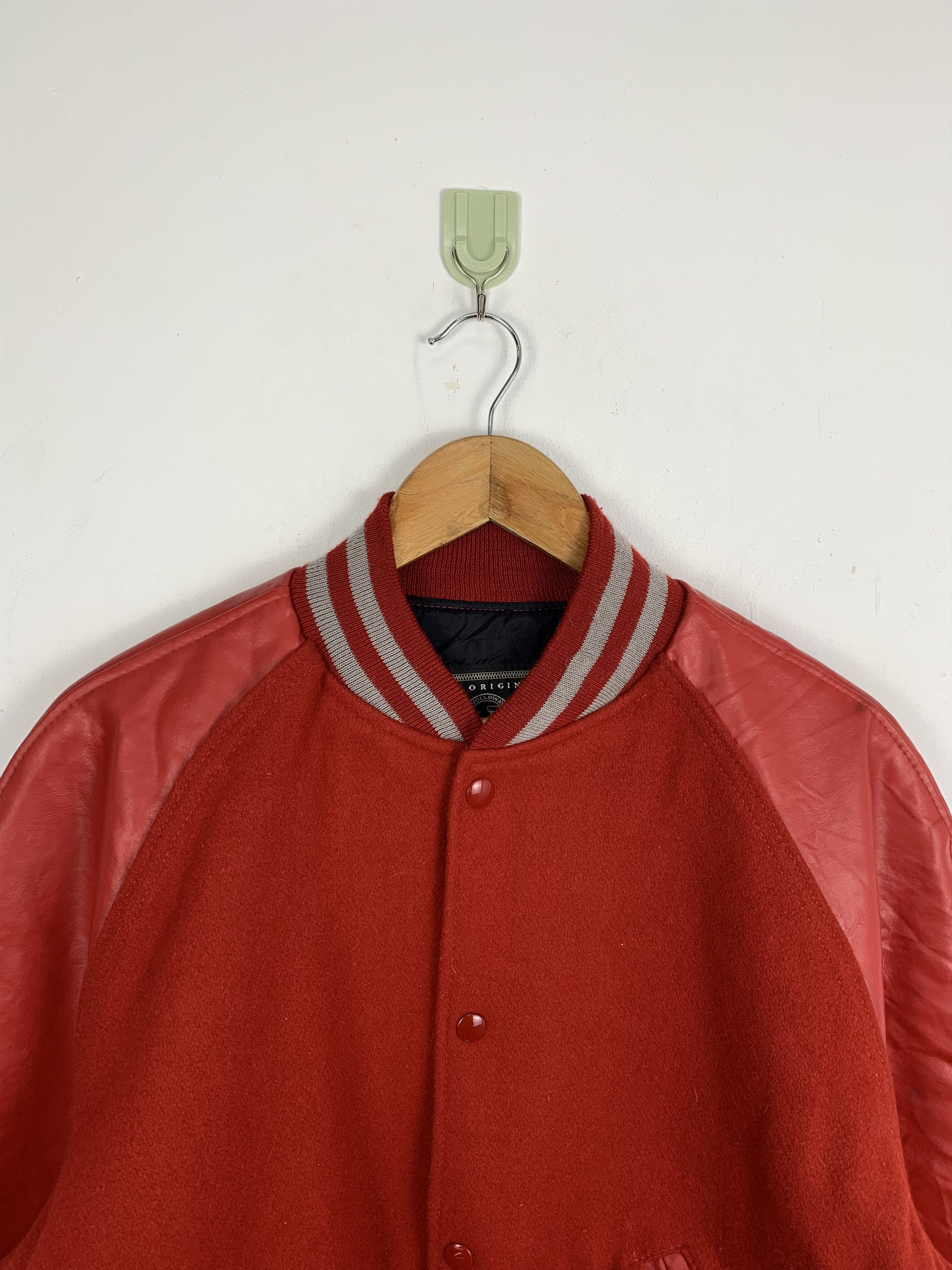 Holloway Vintage 80s Holloway Sleeve Leather Varsity Jacket Red V0504 Size US M / EU 48-50 / 2 - 2 Thumbnail