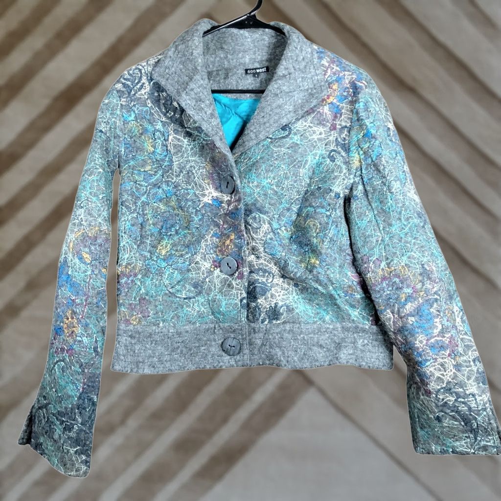 Vintage 600 West Womens Blazer Gray Wool Blend Lined Large Mid-Length Tweed Zip Front 600 West Womens Blazer Size L / US 10 / IT 46 - 1 Thumbnail