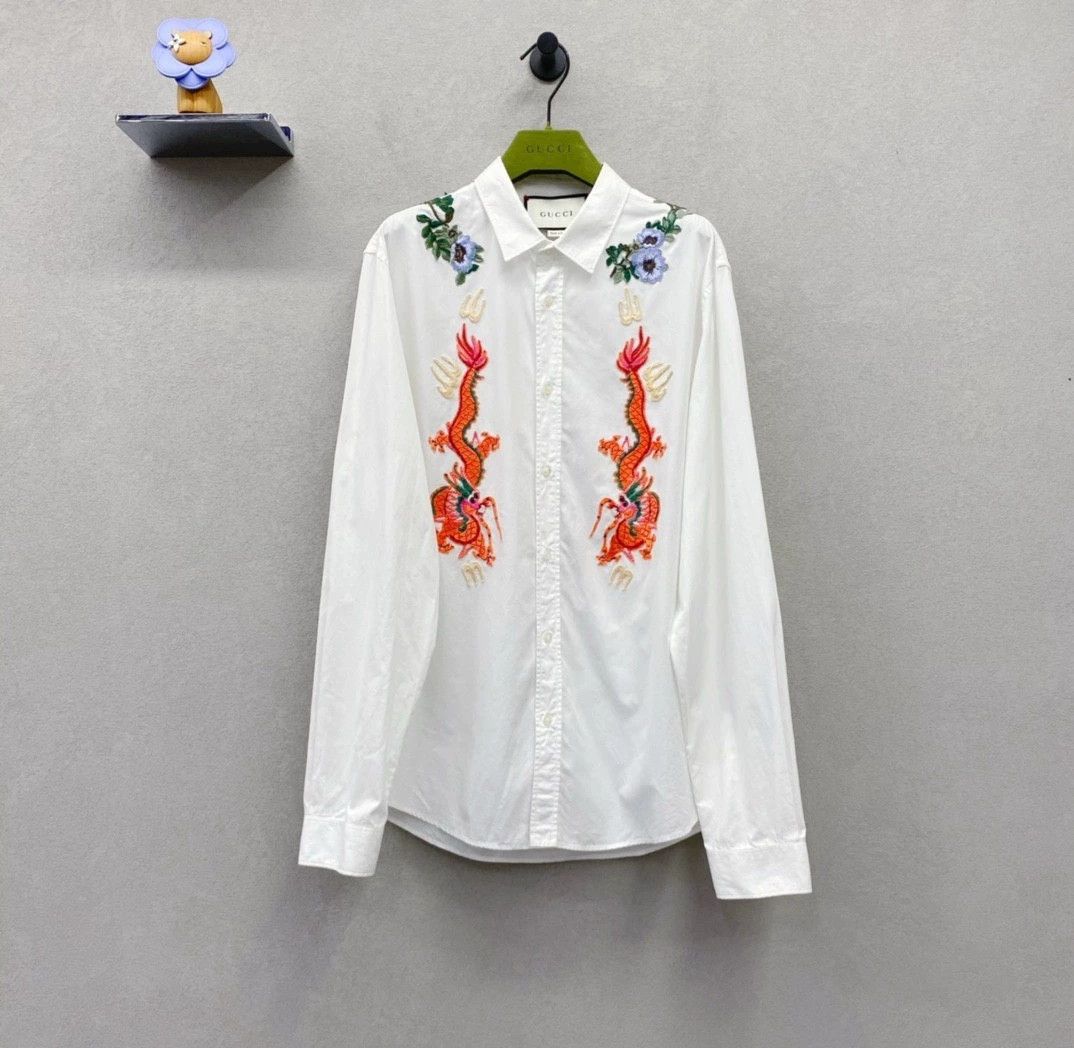 Gucci Gucci White Floral Embroidered Shirt Size US XL / EU 56 / 4 - 1 Thumbnail