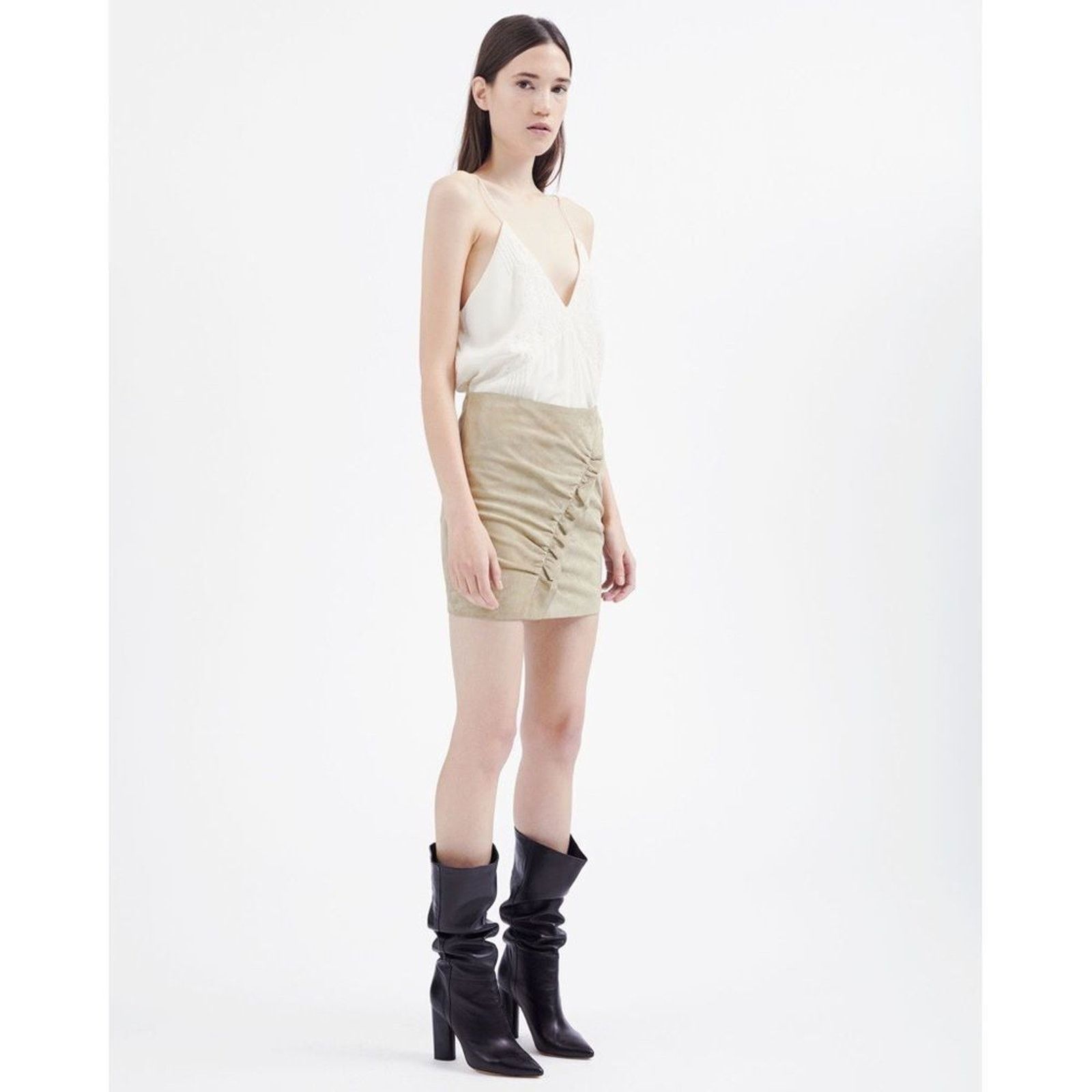 Iro IRO Paris Cerry Front Ruffle Mini Skirt NWT Khaki Sz 34 US 2 Size 27" / US 4 / IT 40 - 2 Thumbnail