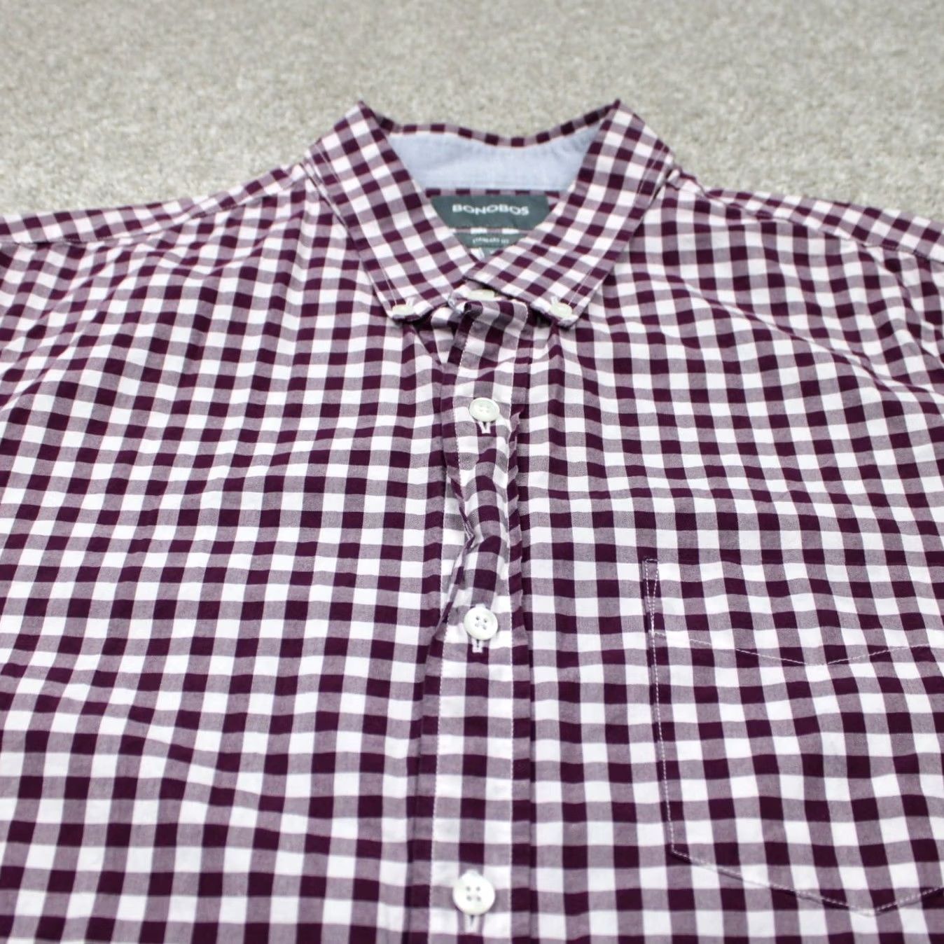 Bonobos Bonobos Shirt Mens XL Red/White Gingham Button-Down Long Sleeve Cotton L/S Standard Fit Regular Mens XL Red White Bonobos Slim Fit Style Shirt Size US XL / EU 56 / 4 - 5 Thumbnail