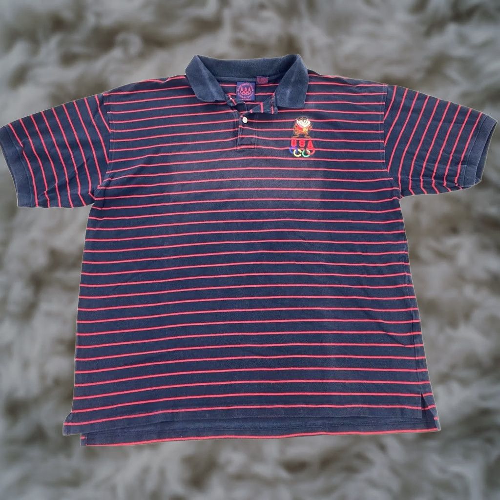 Vintage USA Olympic Men’s Looney Tunes Polo Shirt Blue Striped XL Size US XL / EU 56 / 4 - 1 Thumbnail