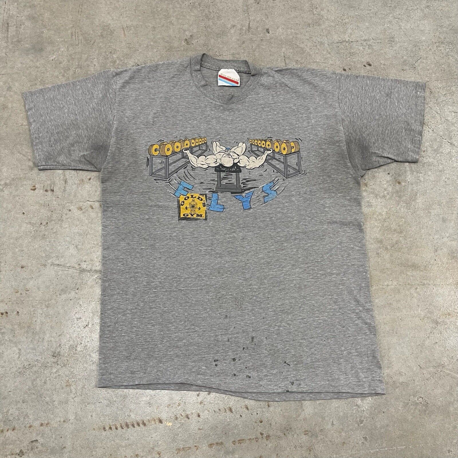 Hanes × Vintage Vintage 80s Golds Gym "Flys" Bodybuilding Gray T Shirt GRAIL Size US XL / EU 56 / 4 - 1 Thumbnail