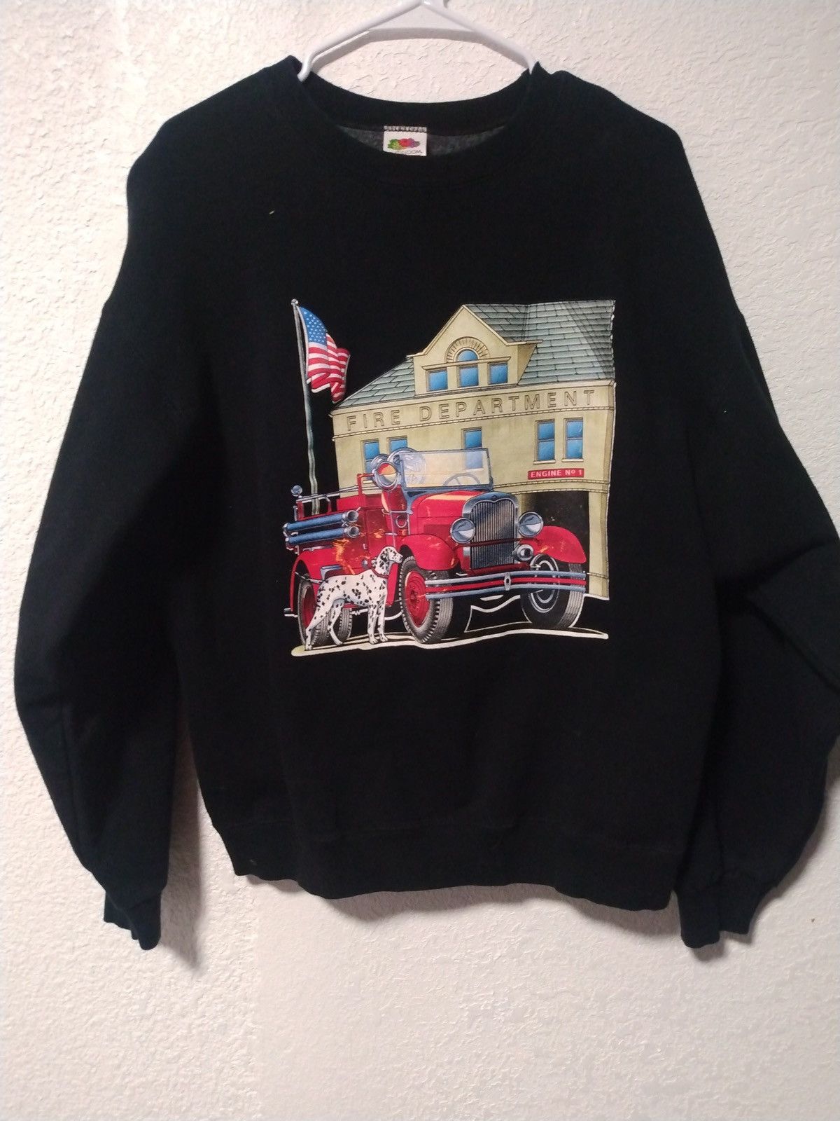 image of Fruit Of The Loom Vintage Firefighter Graphic Crew Size XL in Black, Men's