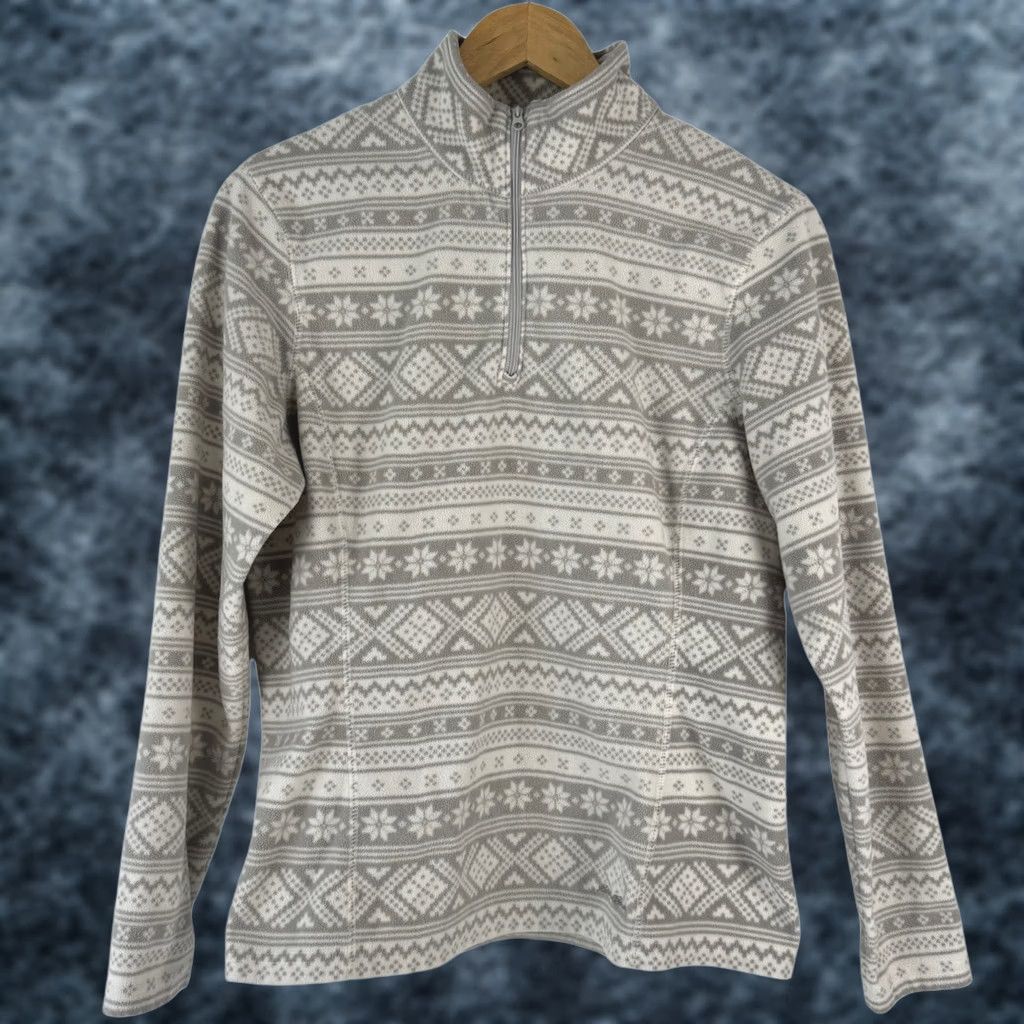Eddie Bauer Eddie Bauer Womens Gray White Fair Isle Fleece 1/4 Zip Pullover Jacket M FH16 Size M / US 6-8 / IT 42-44 - 1 Thumbnail