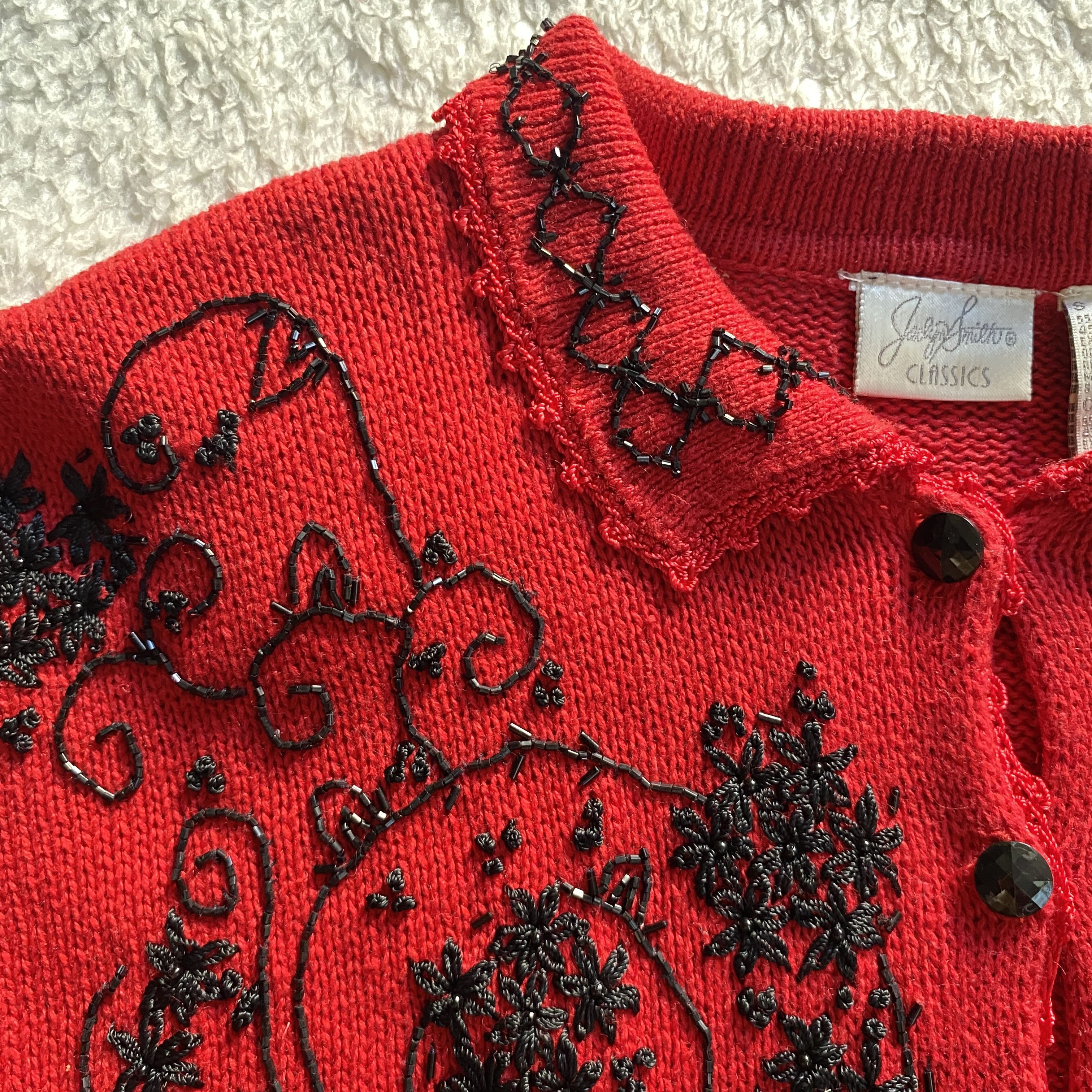 Other Vintage Jaclyn Smith Red Beaded Sweater Size S / US 4 / IT 40 - 3 Thumbnail