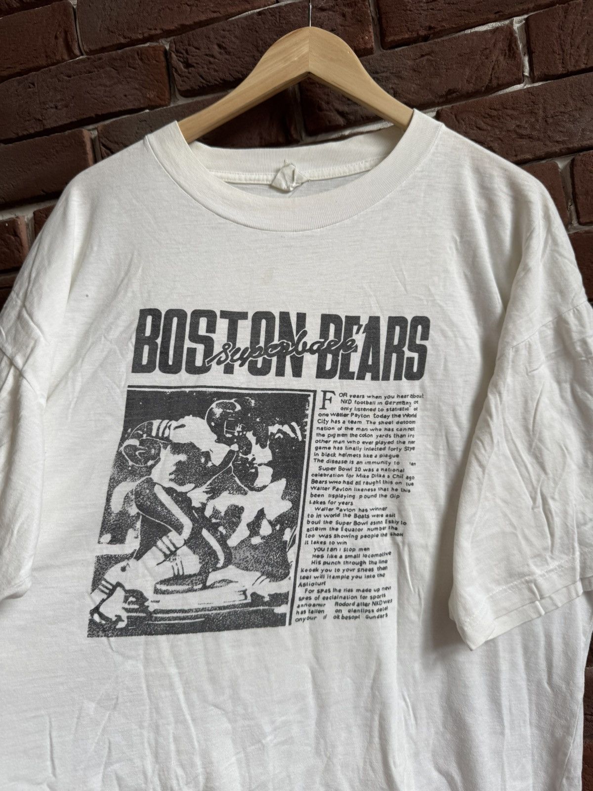 Vintage 90s Chicago Bears T Shirt NFL XL white newspaper