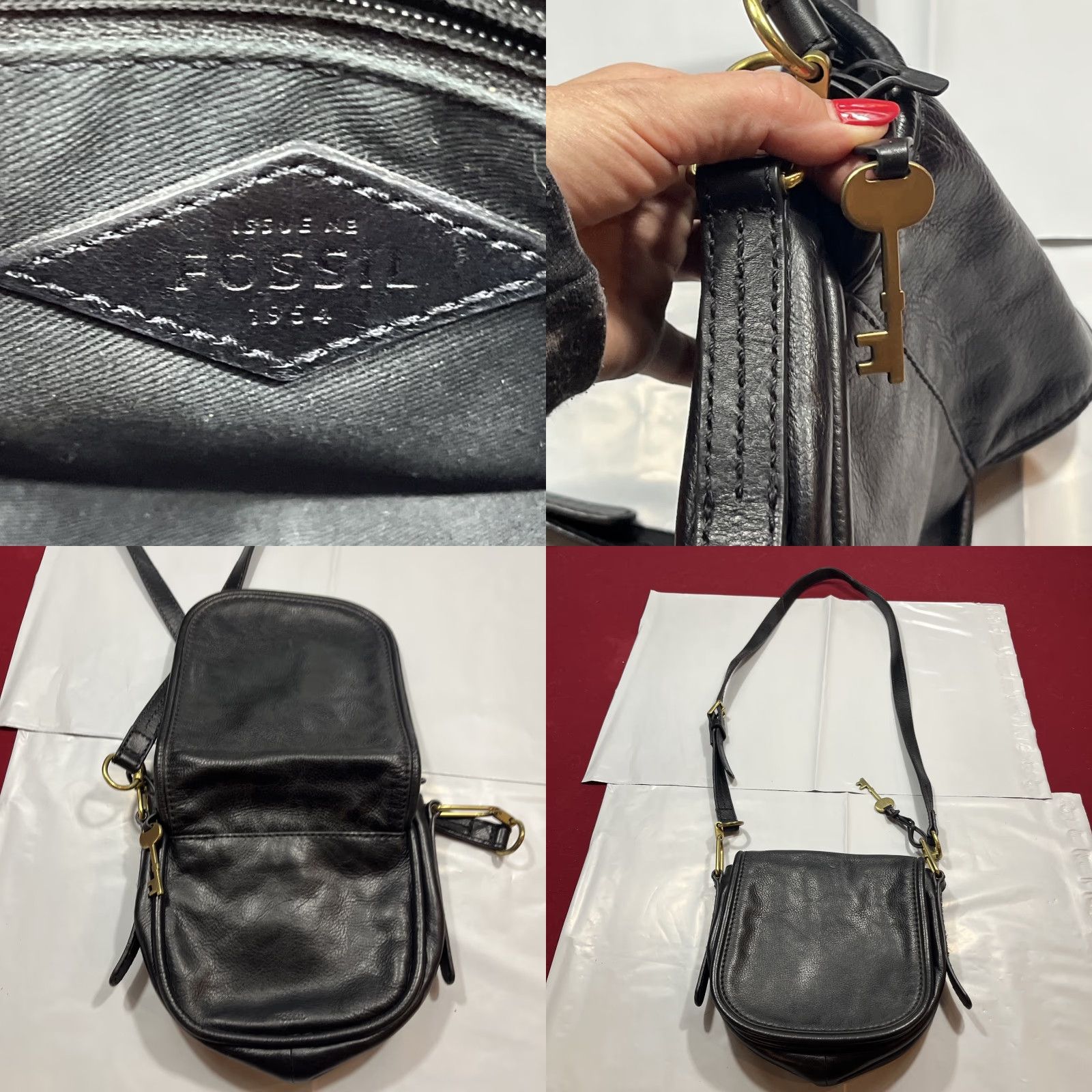 Fossil Fossil Black LEATHER Purse Evening Bag Crossbody Strap Flap Closure Magnetic Snap Dressy Cross-Body Bag Size ONE SIZE - 8 Thumbnail