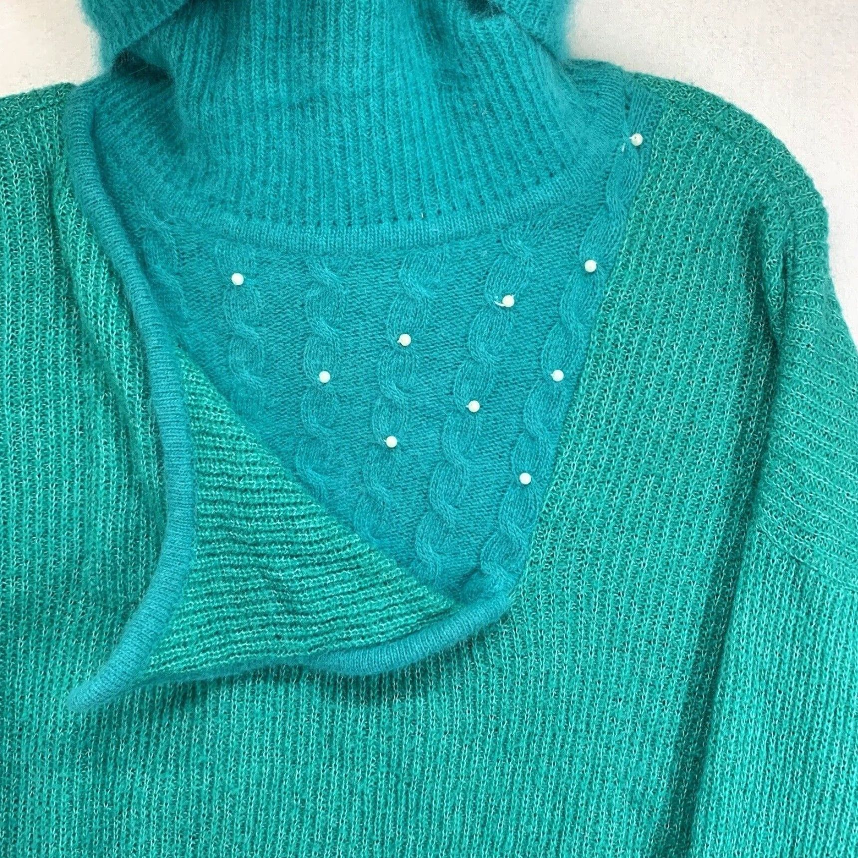 Vintage VINTAGE Analisa Mohair Blend Sweater Large Green Cowl Neck Pullover 70s Womens Size L / US 10 / IT 46 - 5 Thumbnail