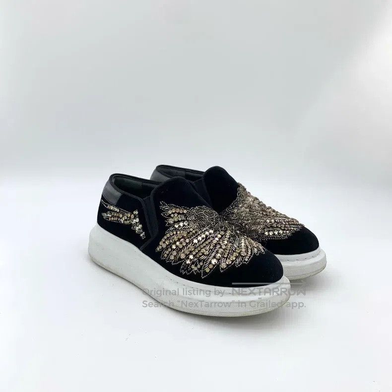 Alexander McQueen Alexander Mcqueen Black velvet diamond-encrusted casual fl Size US 5 / IT 35 - 2 Thumbnail