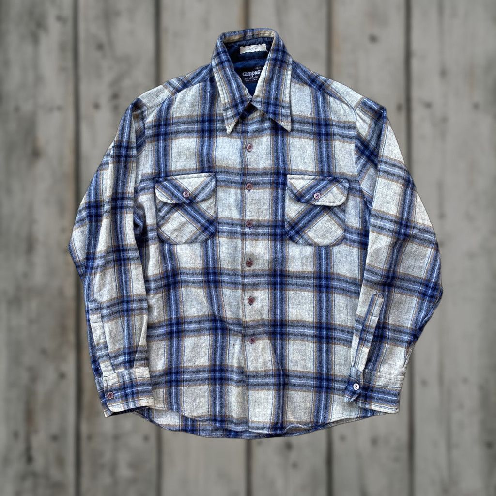 Vintage Men's Gray Plaid Button Down Long Sleeve Collared Flannel Shirt Size M Size US M / EU 48-50 / 2 - 1 Thumbnail