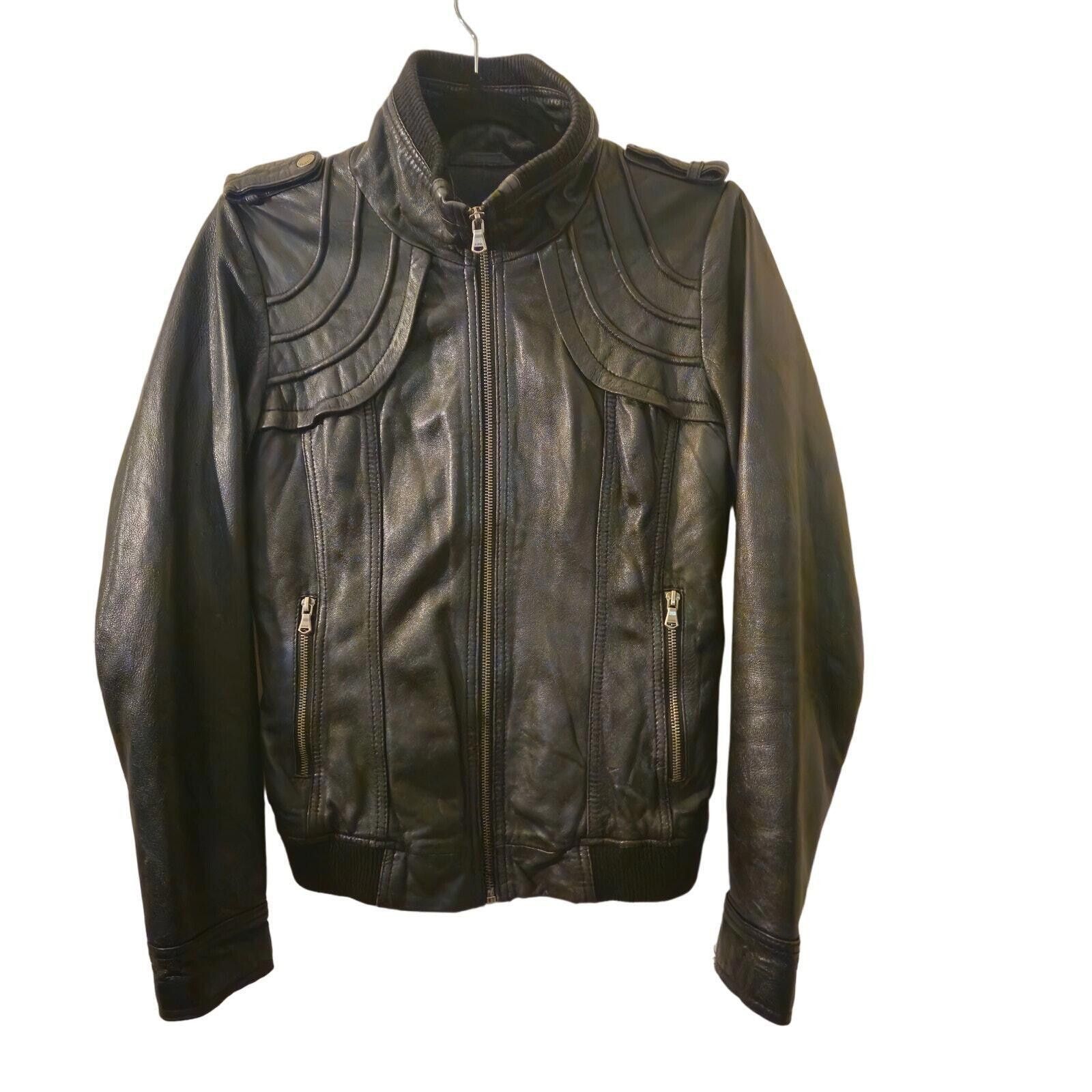 GUESS Womens Vintage Leather Jacket Black Size Small