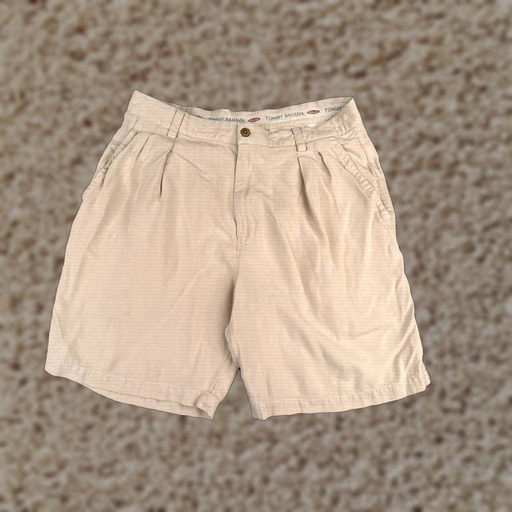 Tommy Bahama Tommy Bahama Men's Shorts 34 Beige Pleated Cotton Silk Beach Resort Aloha 90s Style Pockets Logo Casual Mens Size US 34 / EU 50 - 1 Thumbnail