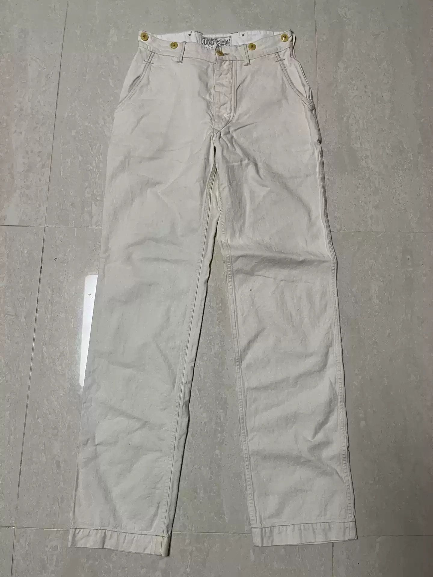 image of Freewheelers Middle Waist Straight Trousers in White, Men's (Size 30)