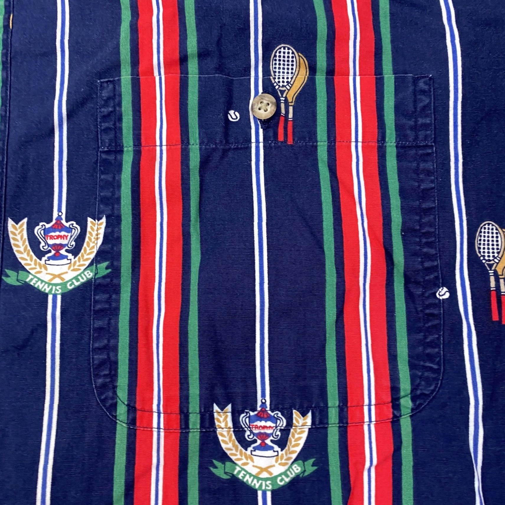 Vintage Tennis Club Shirt Mens XL Navy Striped Button Down Short Sleeve Allover Print Size US XL / EU 56 / 4 - 3 Thumbnail