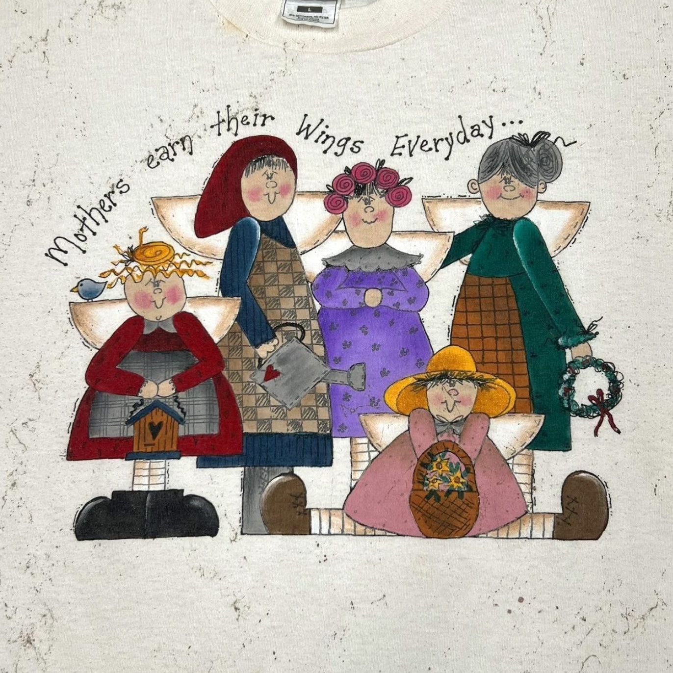 Fruit Of The Loom Vintage Mothers Earn Their Wings Everyday Ink Splatter Single Stitch T-Shirt L Mens Cotton White 90s 90’s Size US L / EU 52-54 / 3 - 3 Thumbnail