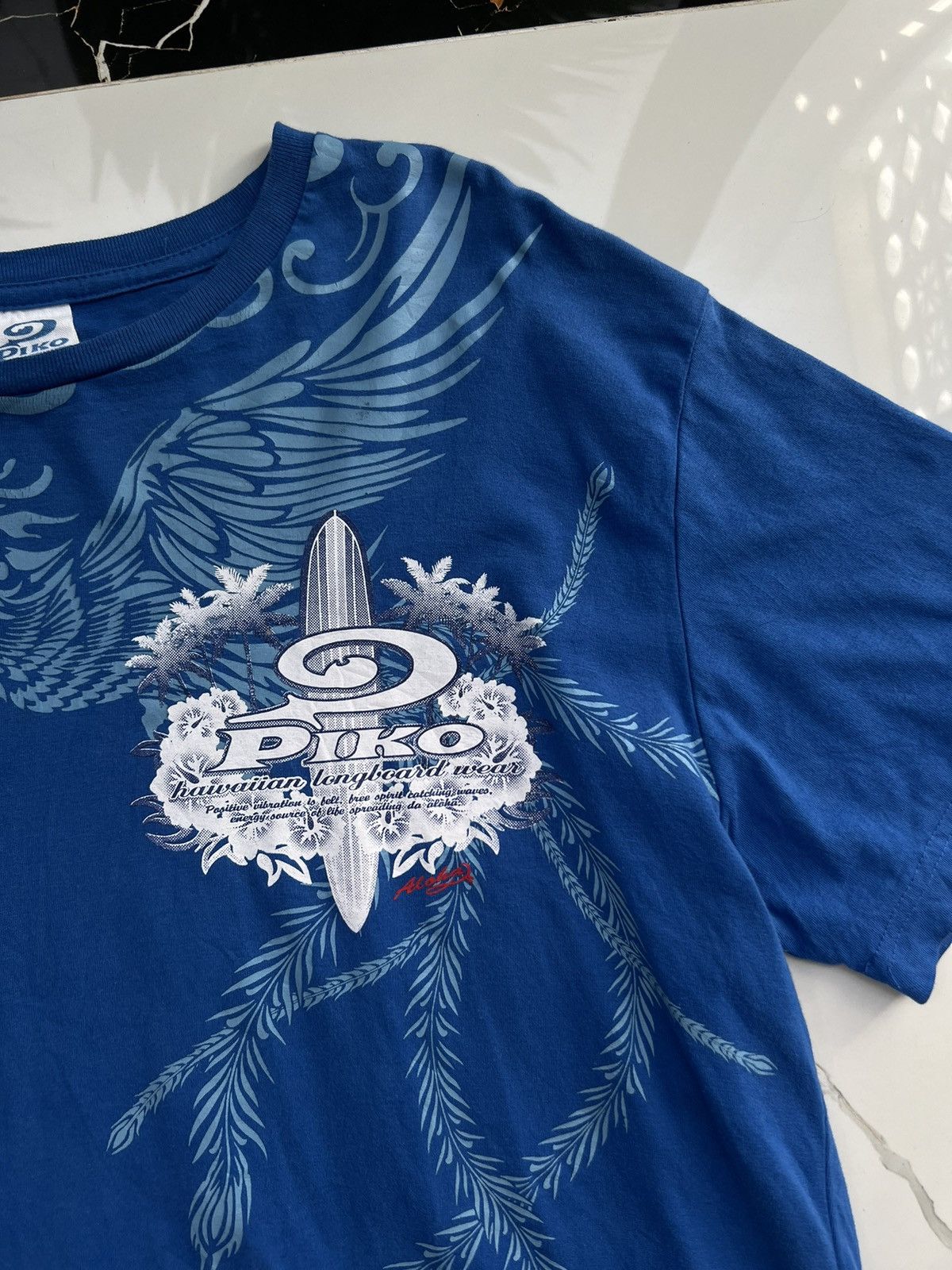 Japanese Brand × Vintage 90’s PIKO HAWAIIAN LONGBOARD WEAR BIG LOGO TEE Y2K Size US XL / EU 56 / 4 - 5 Thumbnail