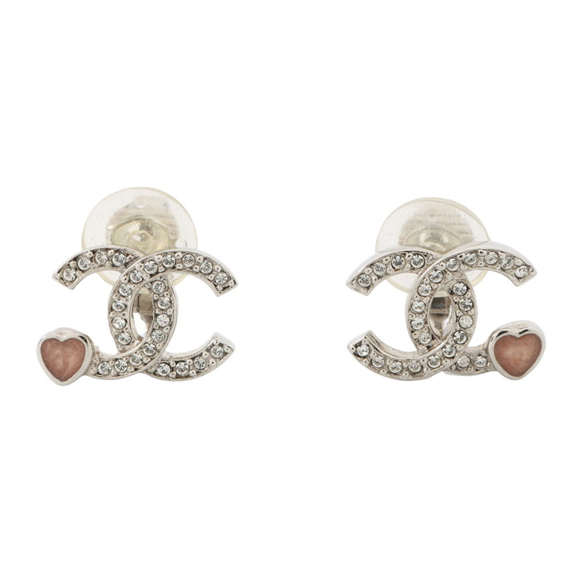 CHANEL Coco Mark Rhinestone Heart Earrings C25 P ABF526