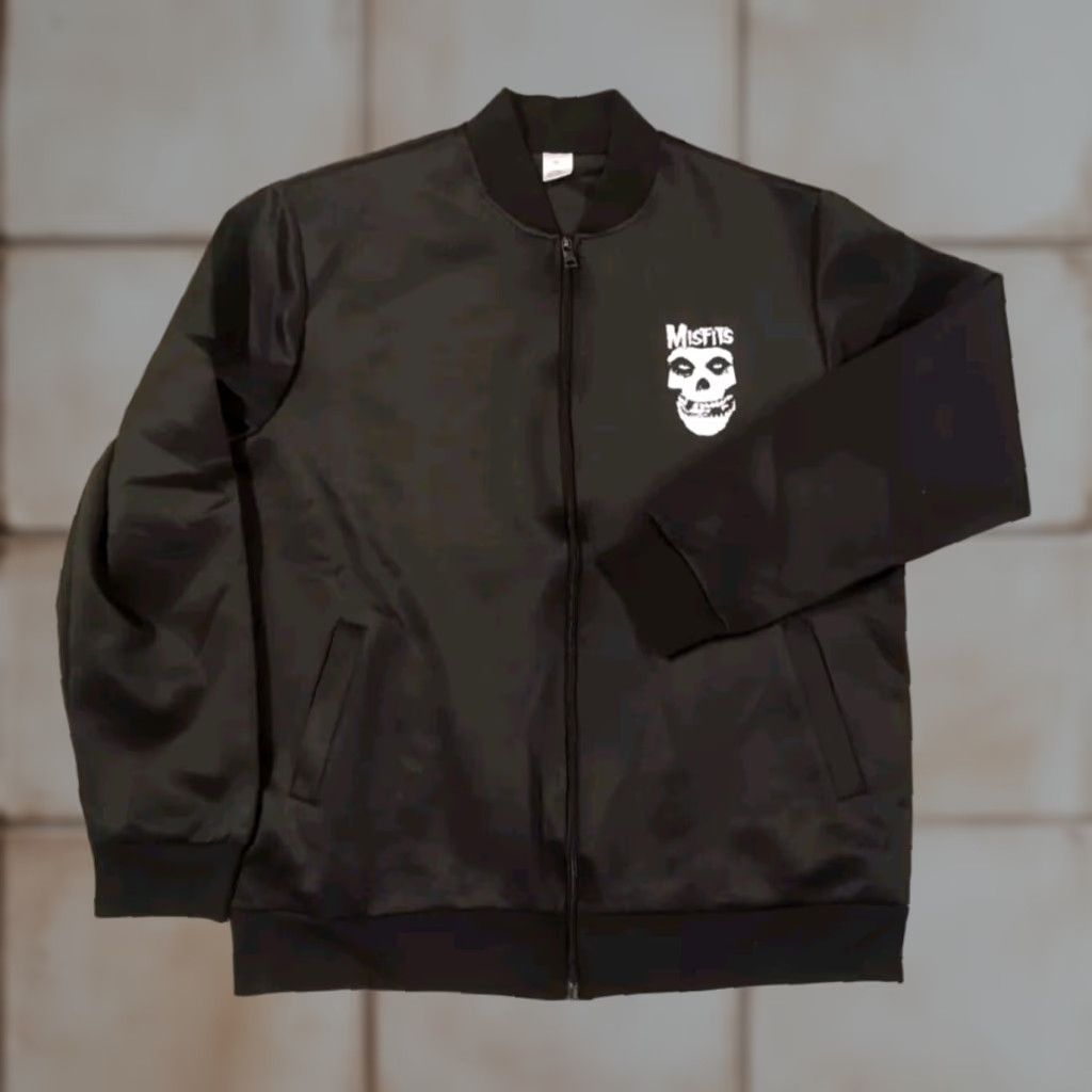 Vintage MISFITS Bomber Jacket Men XL Black Full Zip Logo Zipper Pockets Size US XL / EU 56 / 4 - 1 Thumbnail