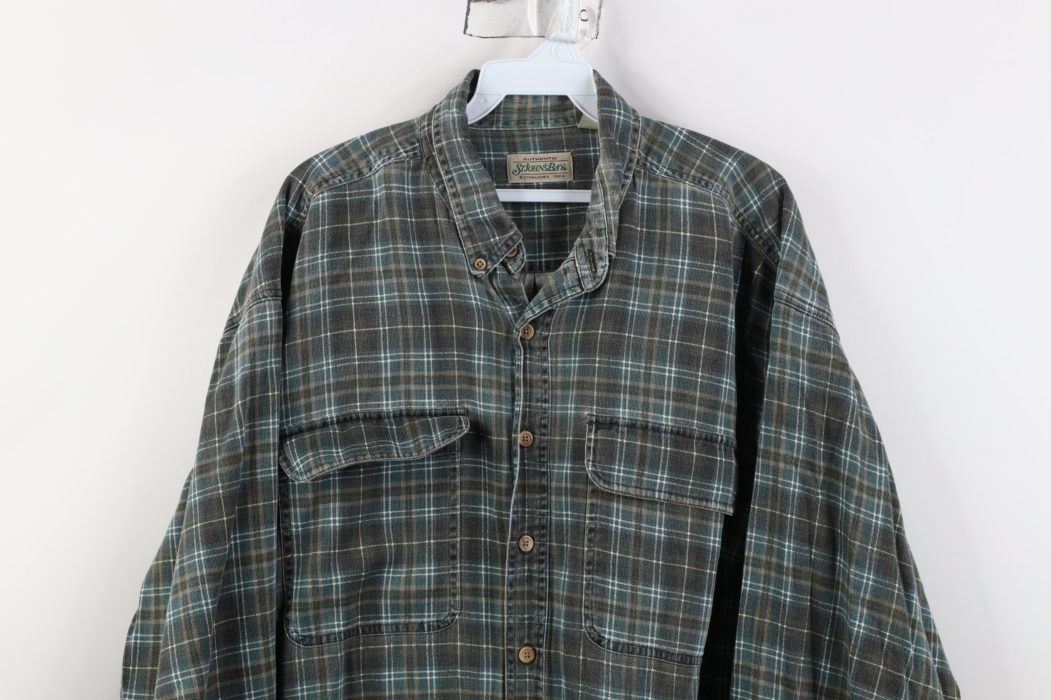 Vintage Vintage 90s Streetwear Faded Knit Board Button Shirt Plaid Size US XL / EU 56 / 4 - 2 Thumbnail