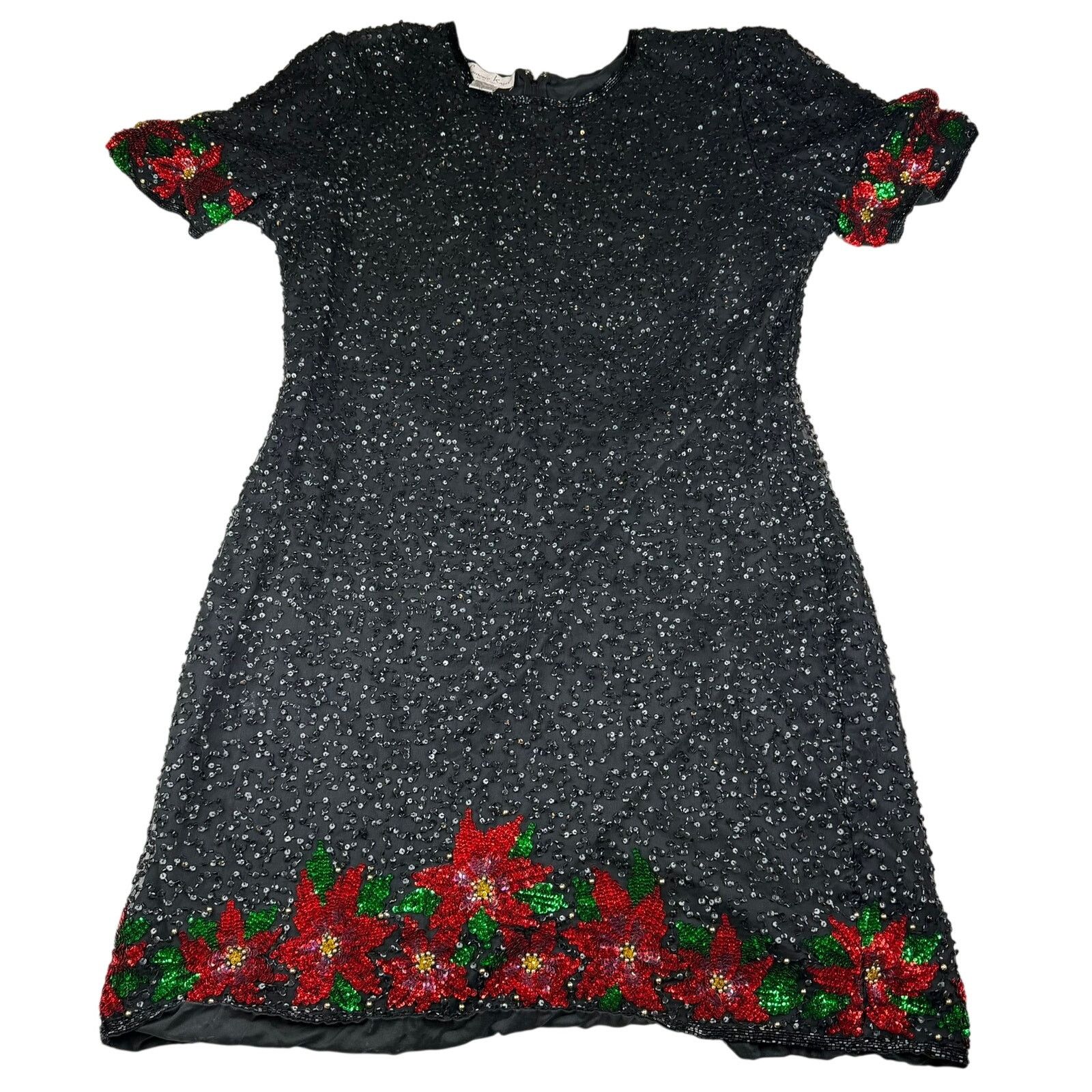 Other Vintage Laurence Kazar Black Sequin Dress Poinsettia Small Size XL / US 12-14 / IT 48-50 - 1 Thumbnail
