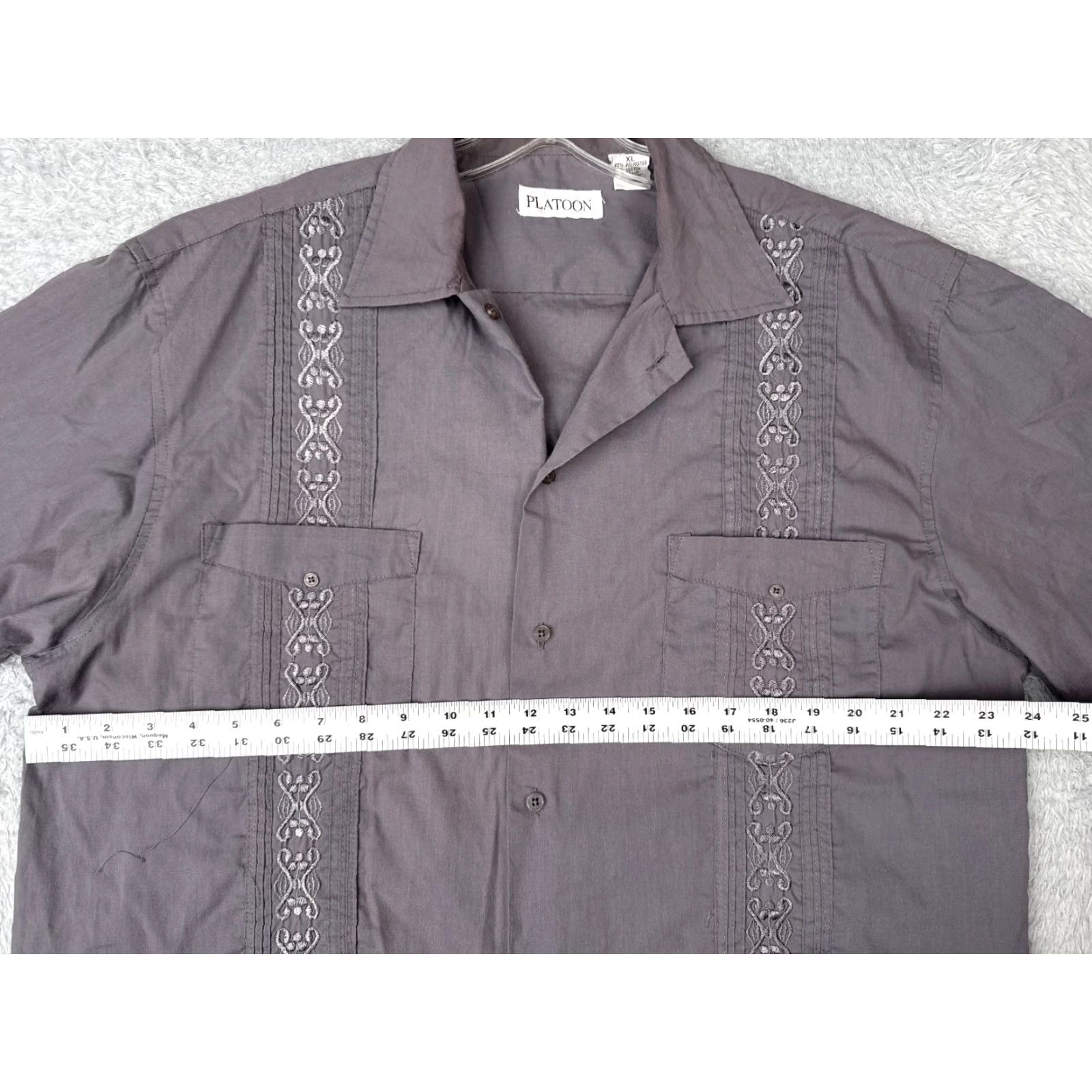 Vintage Platoon Shirt Men XL Gray 4 Pocket Cotton Blend Button-Up, Short Sleeve, Casual Aloha Beach Hawaiian Vacation Resort, Men’s Shirt, Vintage? No Size US XL / EU 56 / 4 - 7 Thumbnail