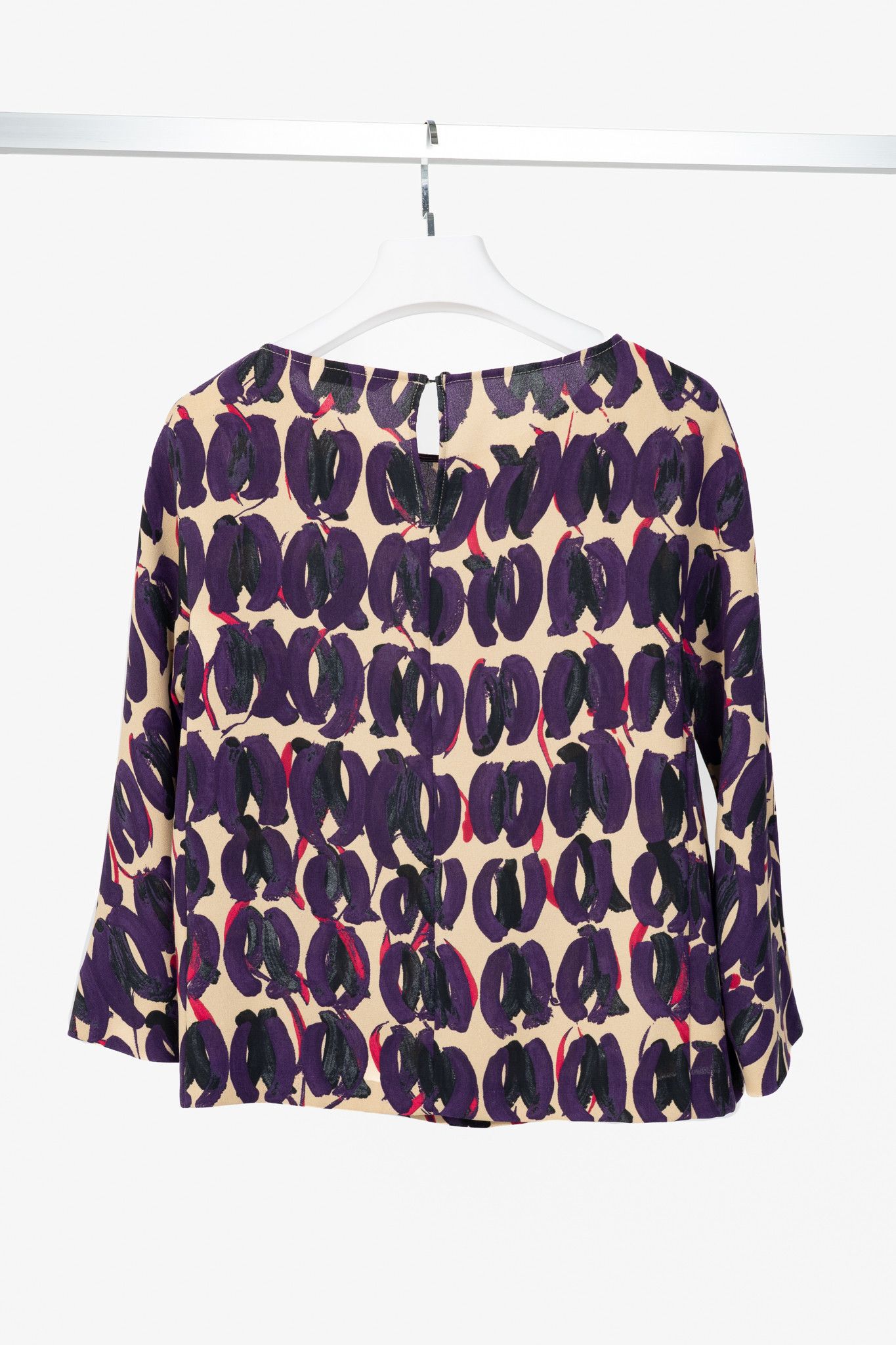 Max Mara Max Mara Studio Purple & Taupe Abstract-Painted Crepe Blouse Size S / US 4 / IT 40 - 2 Thumbnail