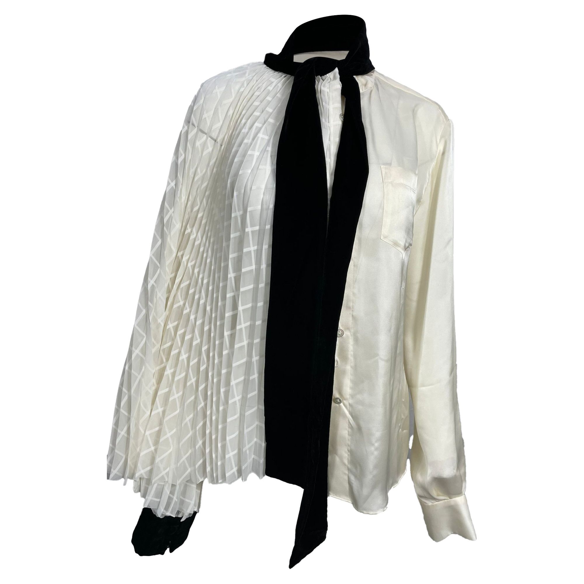 Sacai Sacai Bow Detail Blouse in White Polyester Size XL / US 12-14 / IT 48-50 - 1 Thumbnail