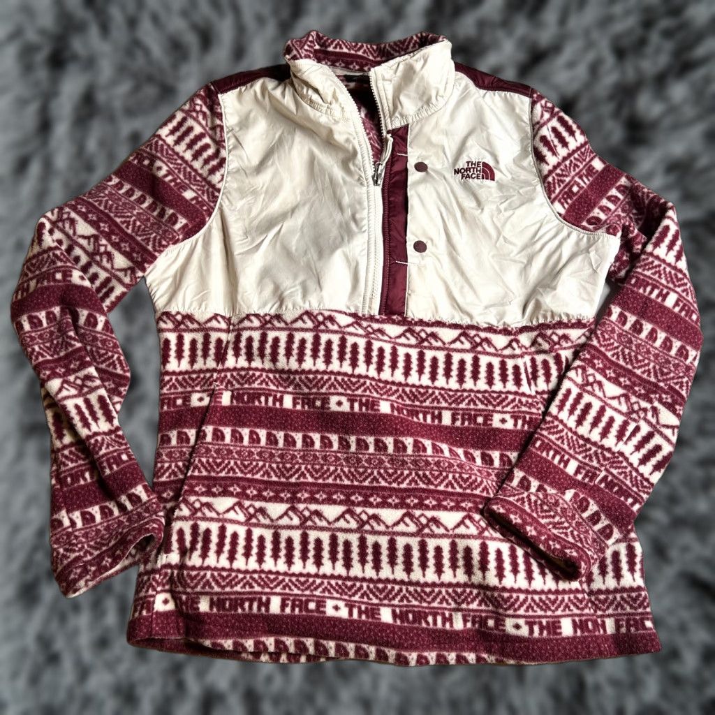 The North Face The North Face Womens Fleece Pullover Jacket Burgundy White Pattern L Regular Burgundy / White Patterned Fleece Jacket Size L / US 10 / IT 46 - 1 Thumbnail