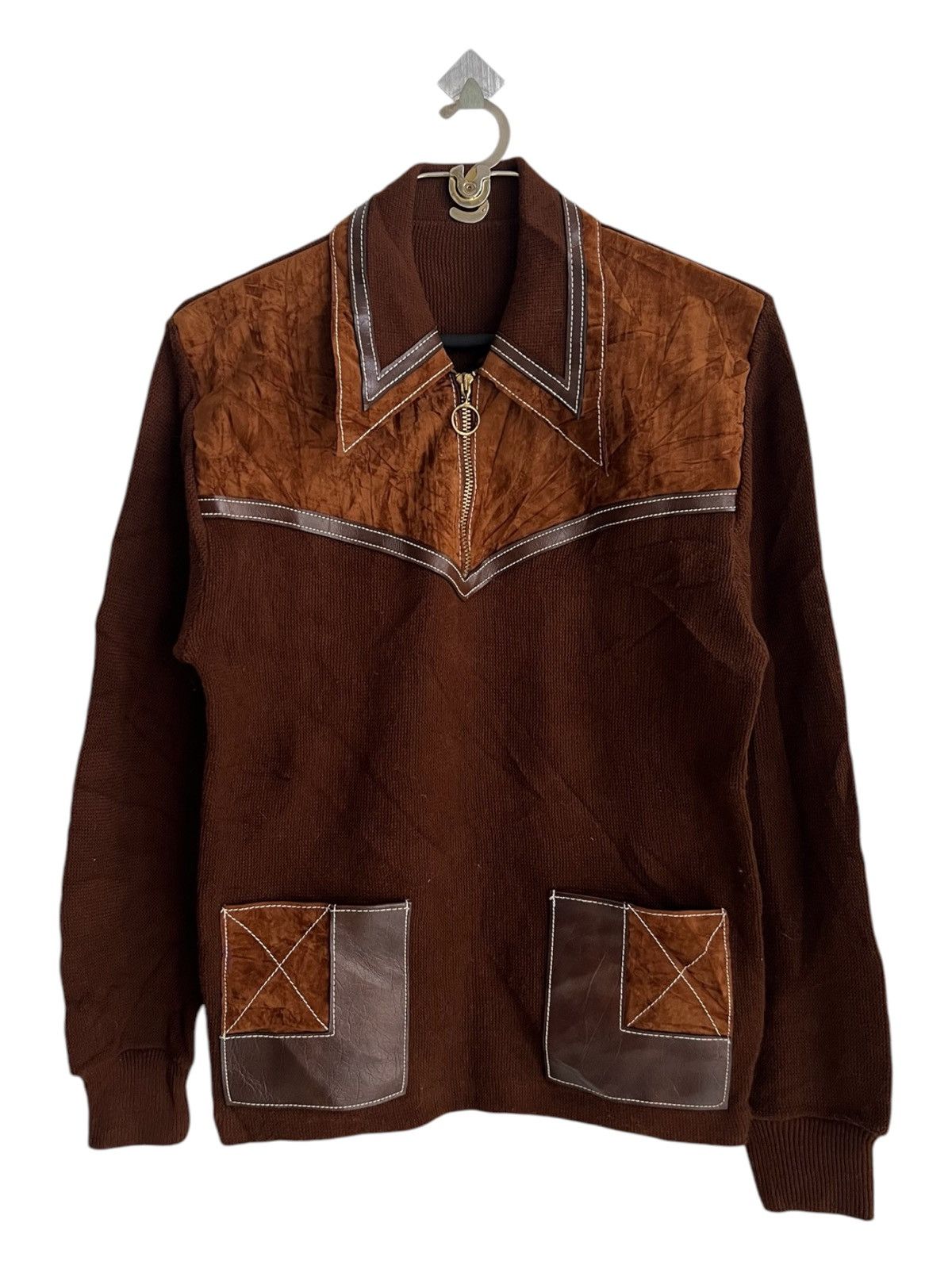 Genuine Leather Vintage 1960s/70s Hybrid Wool Leather Quarter Zip Sweater Size US S / EU 44-46 / 1 - 2 Thumbnail