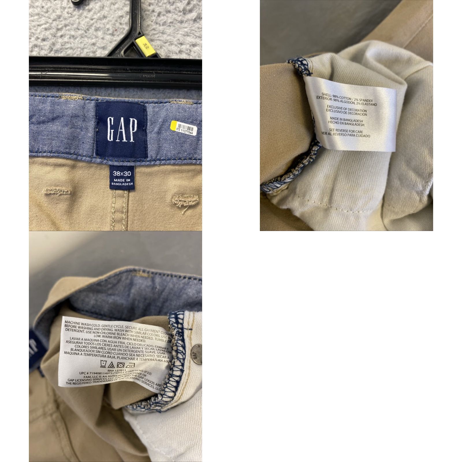 Gap Gap Mens Flat Front Cotton Stretch Chino Pants 38W x 30L Tan Adult Regular 5-Pocket Belk Style Men’s Trousers Size US 38 / EU 54 - 8 Thumbnail