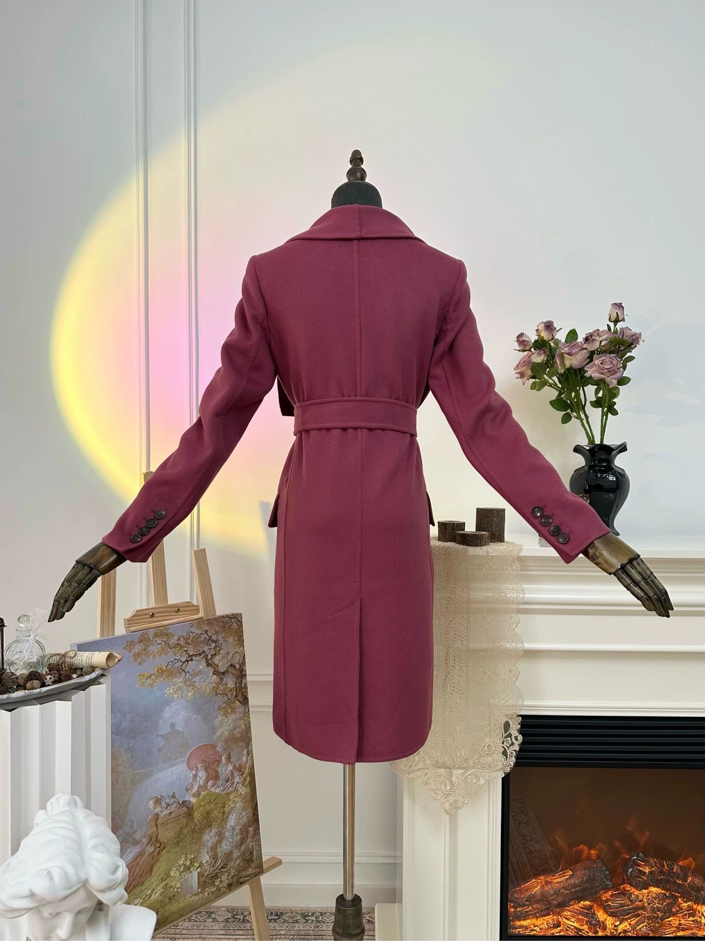 Max Mara MaxMara asym collar tie-waist wool coat women's smoke pink Size S / US 4 / IT 40 - 2 Thumbnail