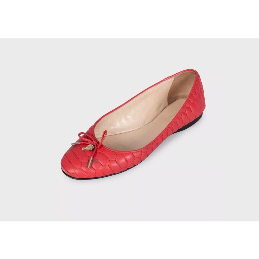 Roberto Cavalli Roberto Cavalli Red Quilted Leather Flats EU 37 Size US 6 / IT 36 - 3 Thumbnail