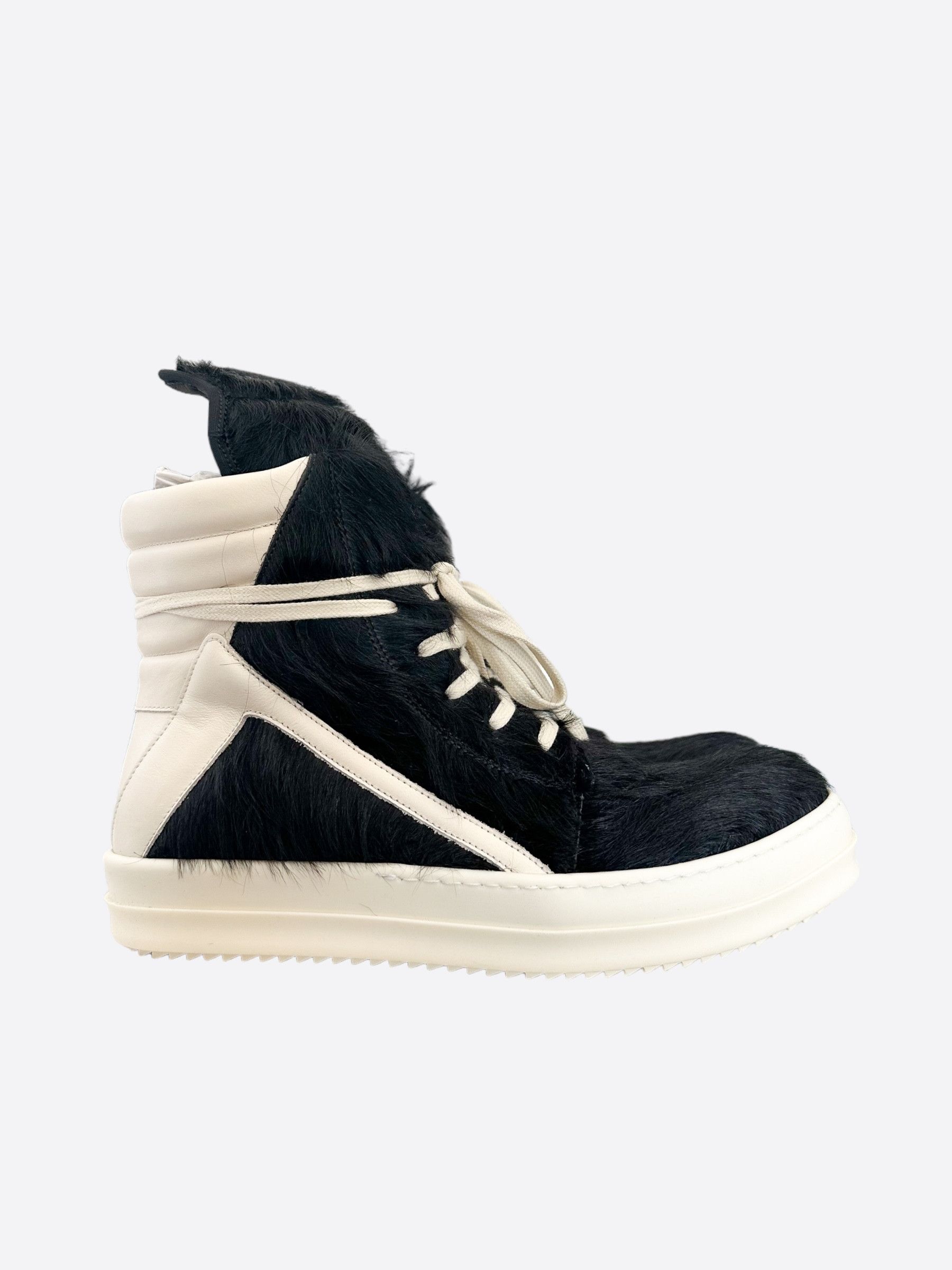 Rick Owens Rick Owens Black & White Cowhair Geobaskets | Grailed