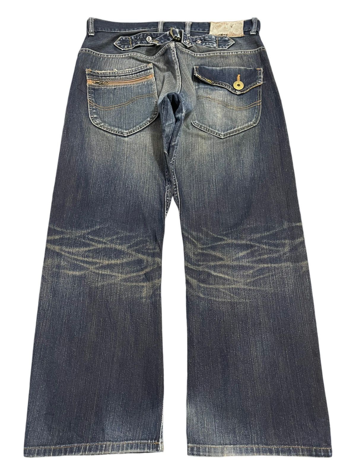 Lee Vintage Lee Cowboy Buckle Blue Wash Bleached Baggy Jeans Size US 34 / EU 50 - 2 Thumbnail