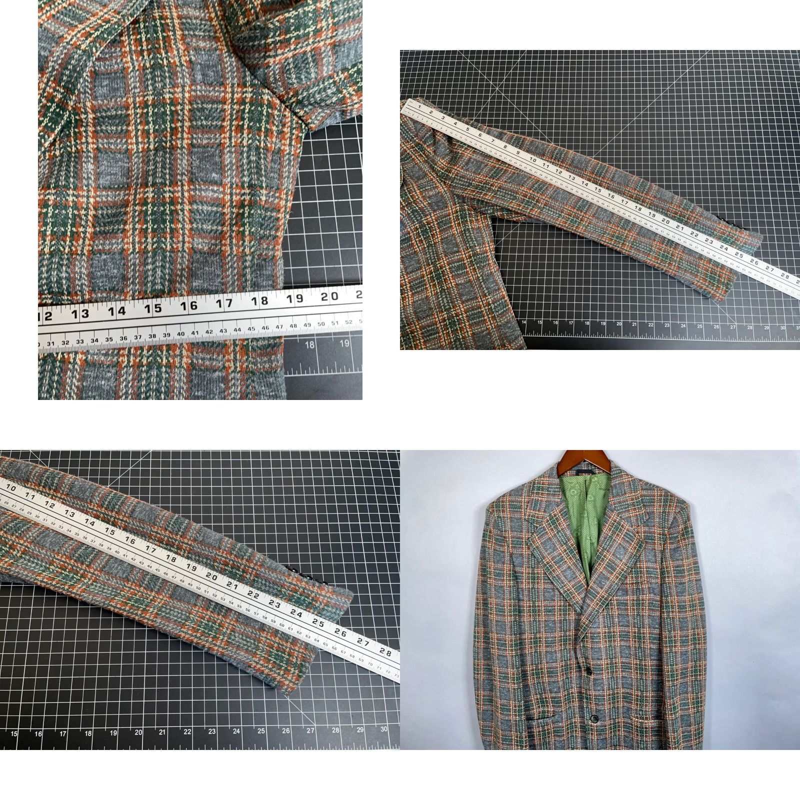 Vintage VTG 70s Plaid Pattern Leisure Suit Jacket Men's 39 Long Gray Wide Lapel USA Made Size 40R - 8 Thumbnail