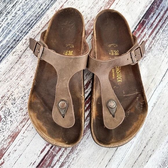 Birkenstock Birkenstock Women's Gizeh Brown Birko-Flor Sandals Size US 7 / IT 37 - 3 Thumbnail