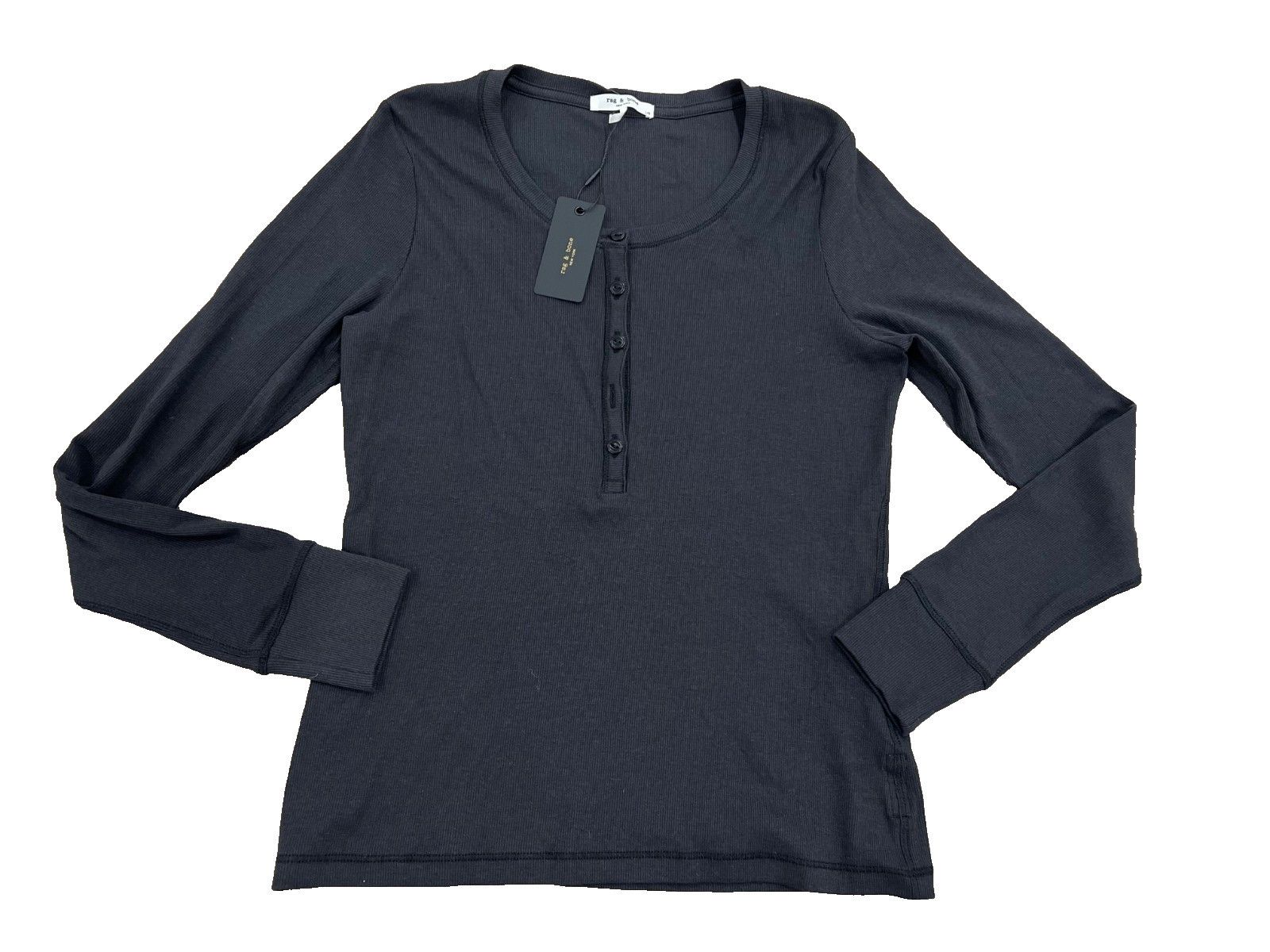 Rag & Bone Rag & Bone New York Essie Rib Henley Top Black ( L ) Size L / US 10 / IT 46 - 2 Thumbnail