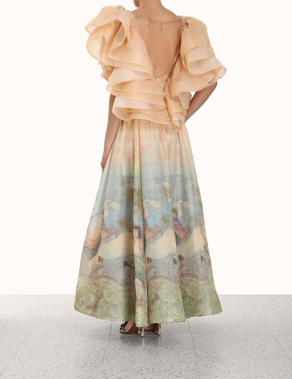 Zimmermann oc11z0225 Lyrical Frilled Linen-Silk Gown Print Multicolor Size XL / US 12-14 / IT 48-50 - 3 Thumbnail