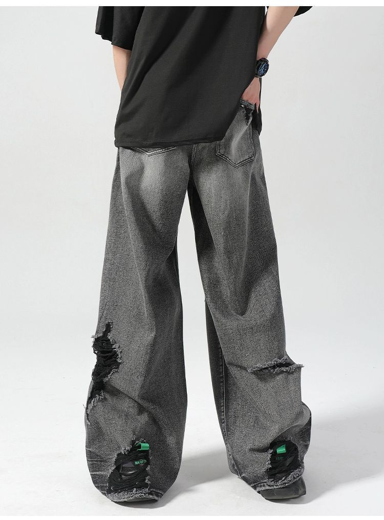 Japanese Brand Men's loose distressed wide-leg Japanese ripped jeans Size US 32 / EU 48 - 4 Thumbnail