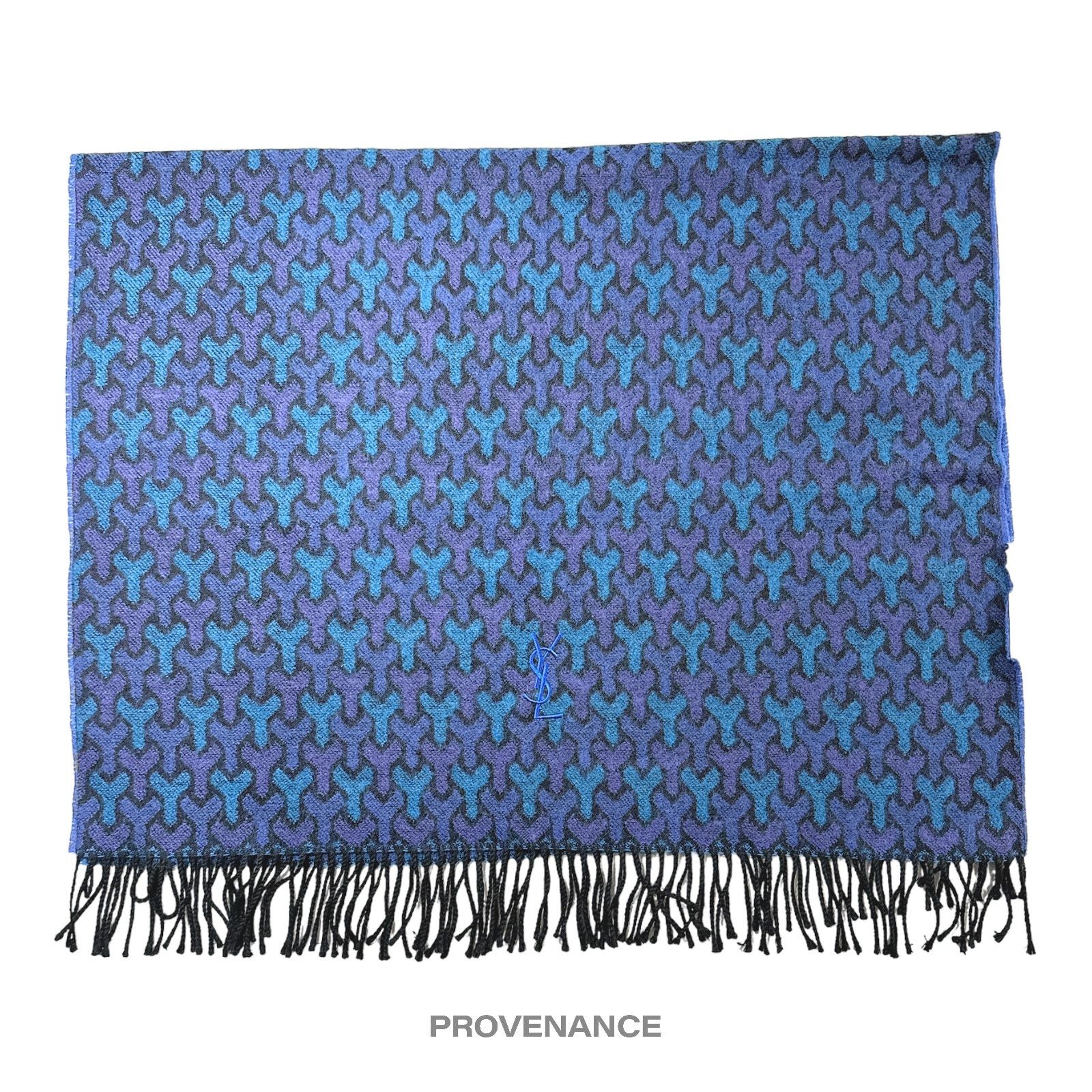 Yves Saint Laurent 🔴 Yves Saint Laurent YSL Wool Throw Scarf Blanket - Blue Size ONE SIZE - 1 Thumbnail