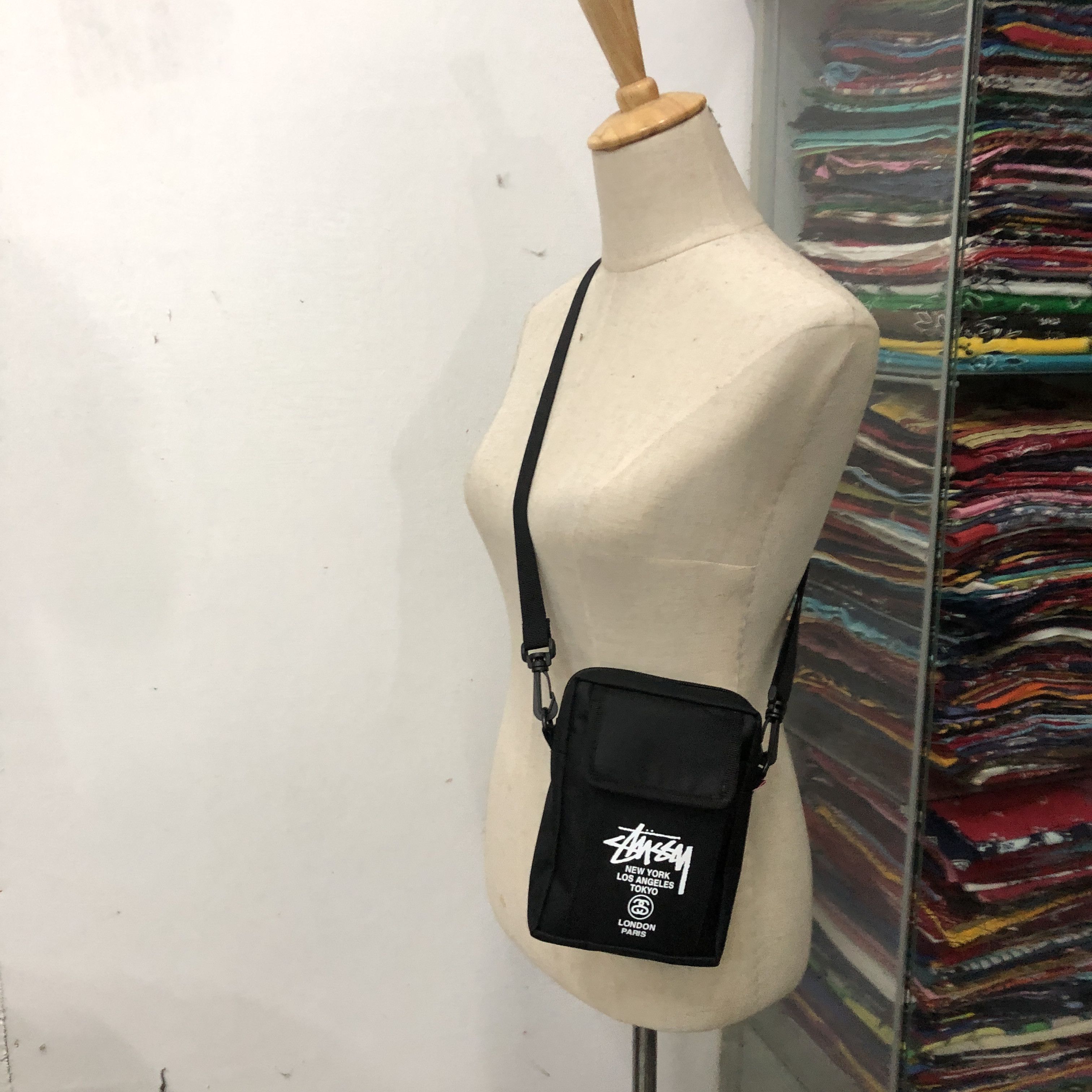 Stussy Mini Stussy Sling Bag Canvas Crossbody Shoulder Bag Black Size ONE SIZE - 6 Thumbnail