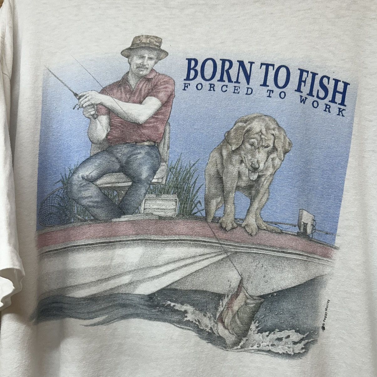 Vintage Vintage 90s Born To Fish Forced To Work Nature Boxy T Shirt Size US XL / EU 56 / 4 - 9 Thumbnail