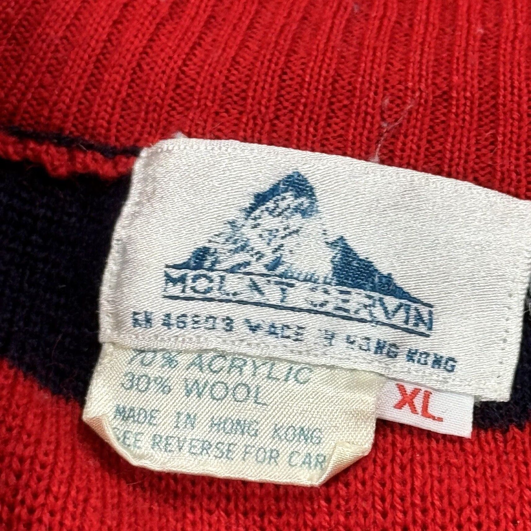 Vintage VTG Mount Cervin 1/4 Zip Mock Neck Ski Sweater Wool Blend Red Navy Grey XL Mens Vintage 80s Skiing Pattern Striped Military/Retro Knit 1/4 Zip Sweater Size US XL / EU 56 / 4 - 4 Thumbnail