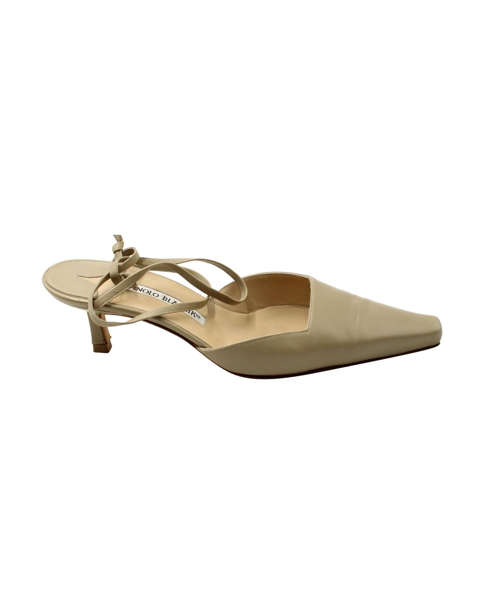 image of Sophisticated Beige Leather Pointed Slingback Pumps By Manolo Blahnik Shoes, Women's (Size 7)