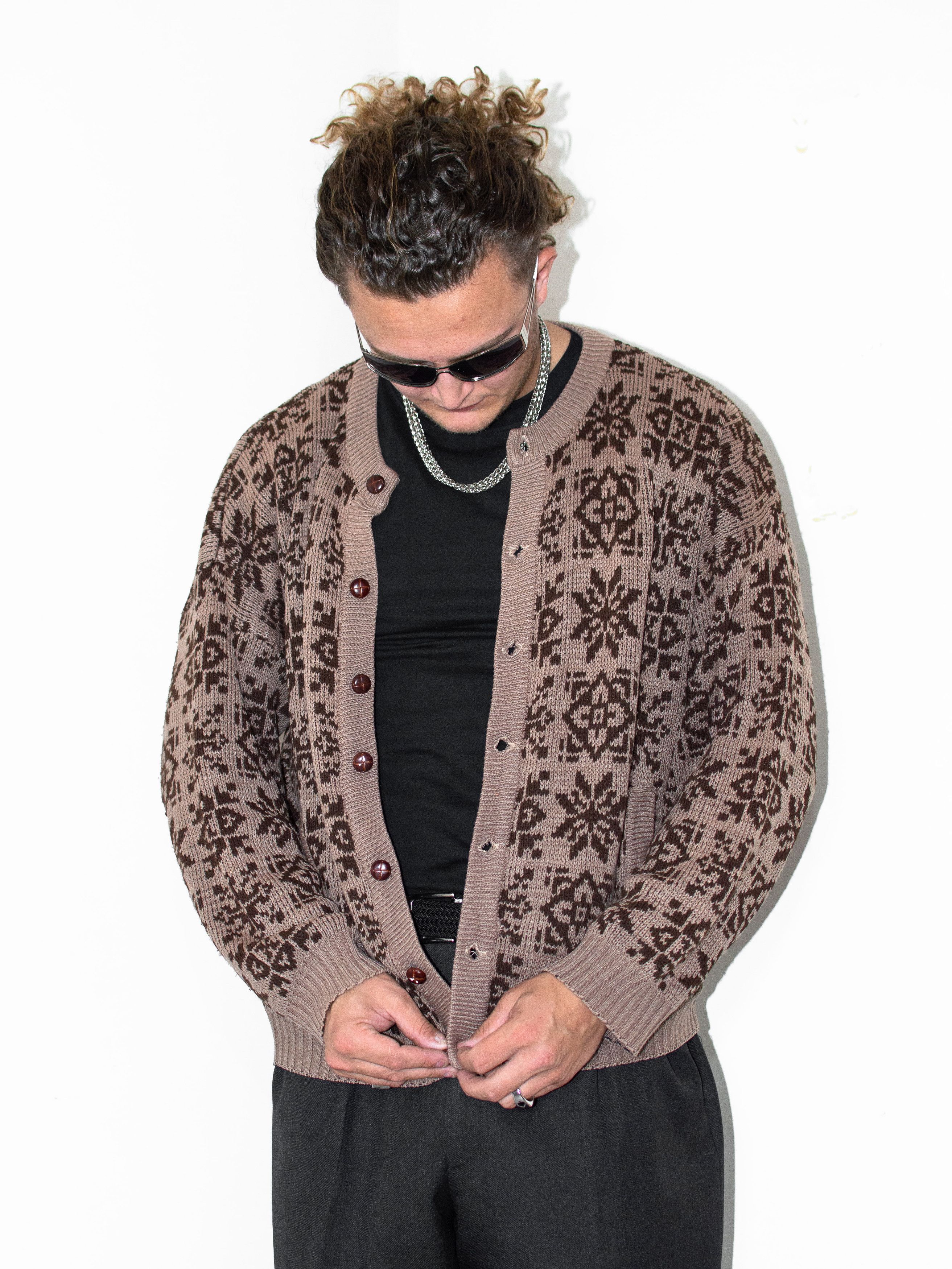 Vintage Vintage 90s Geometric Pattern Button Down Brown Cardigan Size US XL / EU 56 / 4 - 3 Thumbnail