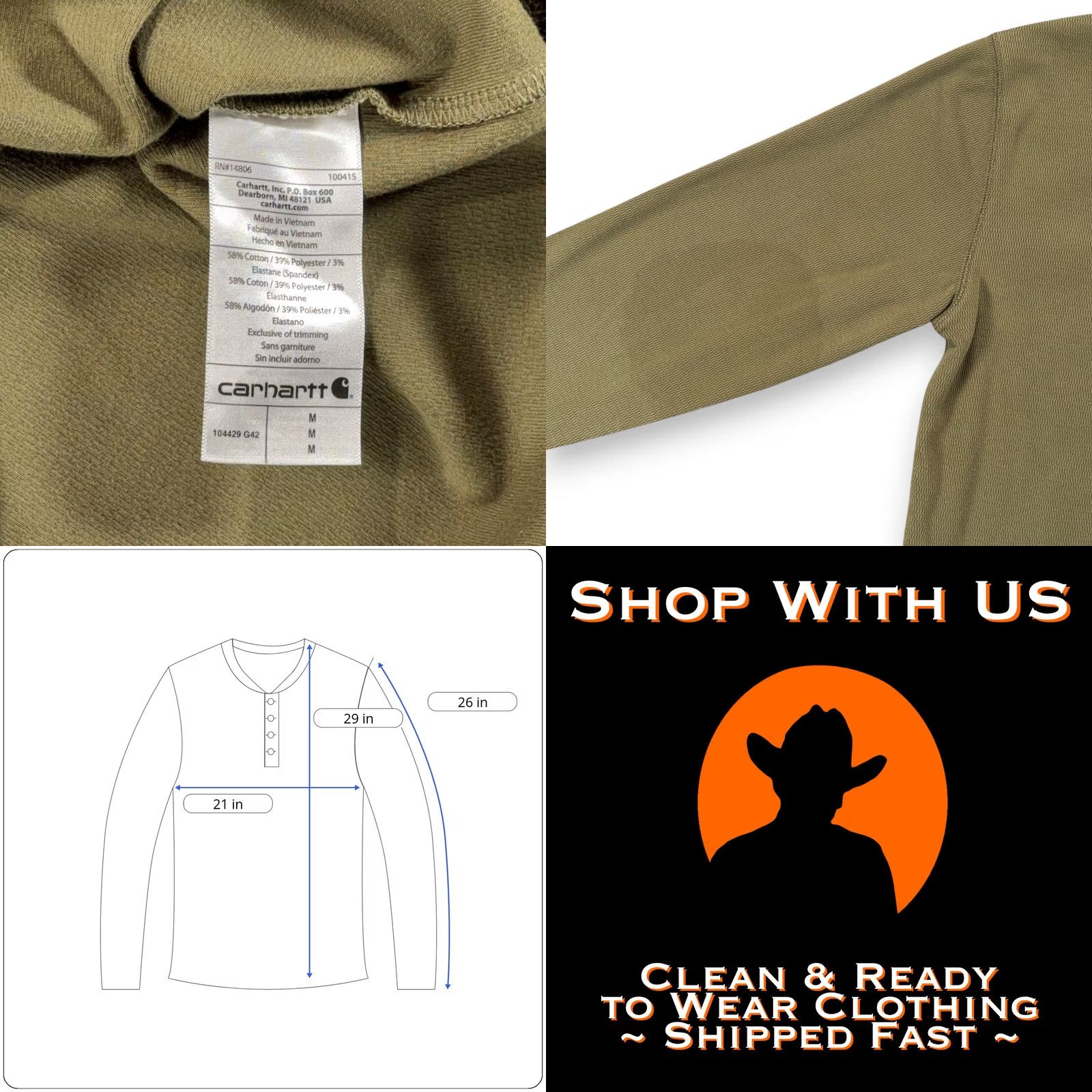 Carhartt Carhartt Shirt Adult MEDIUM Green Henley Snaps Long Sleeve Military Workwear Size US M / EU 48-50 / 2 - 8 Thumbnail