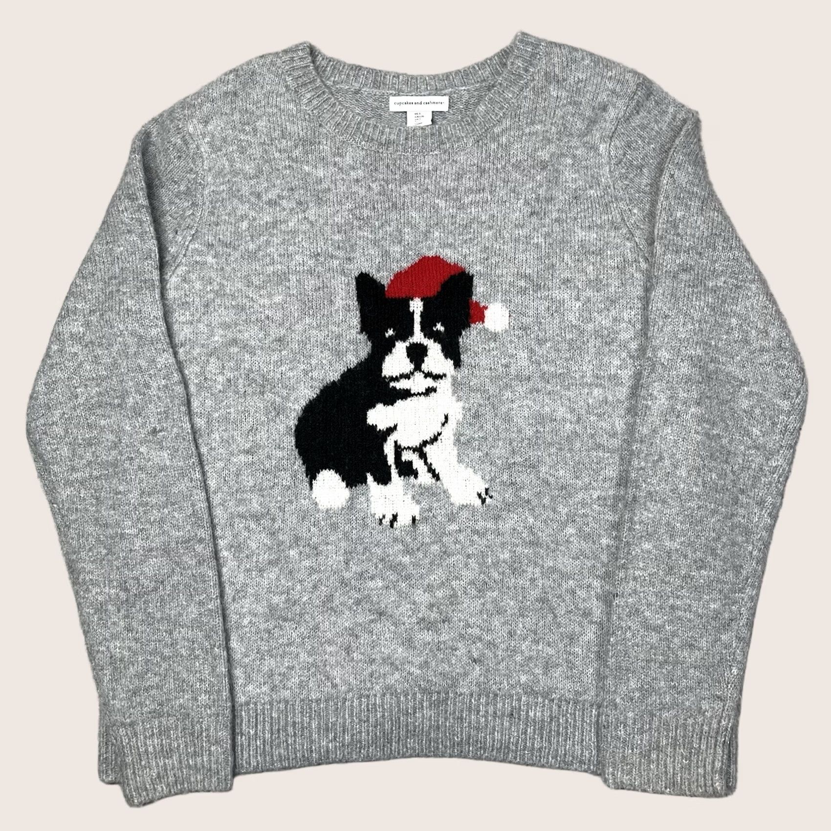 Vintage Cupcakes and Cashmere Dog Sweater Womens L Crew Neck Long Sleeve Gray Knit Pullover Christmas Holiday Animal Pattern Autumn Winter Size L / US 10 / IT 46 - 1 Thumbnail