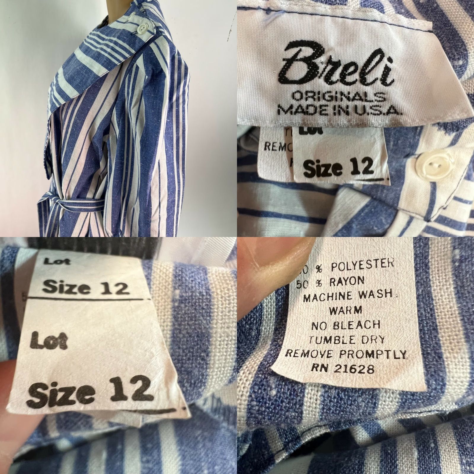 Vintage Vintage Breli Originals Womens Blue Striped Belted 3/4 Sleeves Midi Dress Sz 12 Size XL / US 12-14 / IT 48-50 - 8 Thumbnail