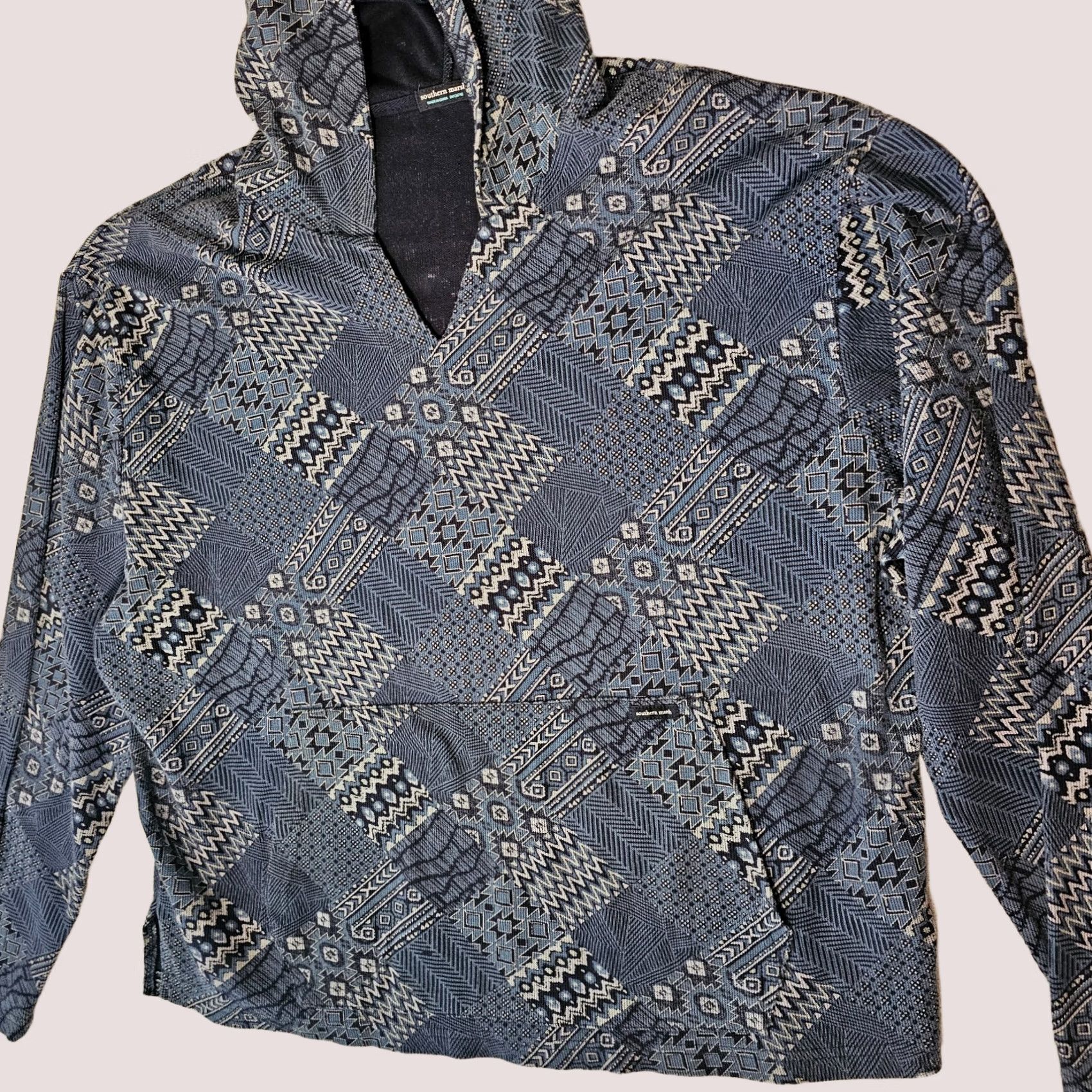 Vintage VINTAGE Southern Marsh Men’s Cotton V Neck Pullover Hoodie XL Aztec Western Blue Size US XL / EU 56 / 4 - 1 Thumbnail